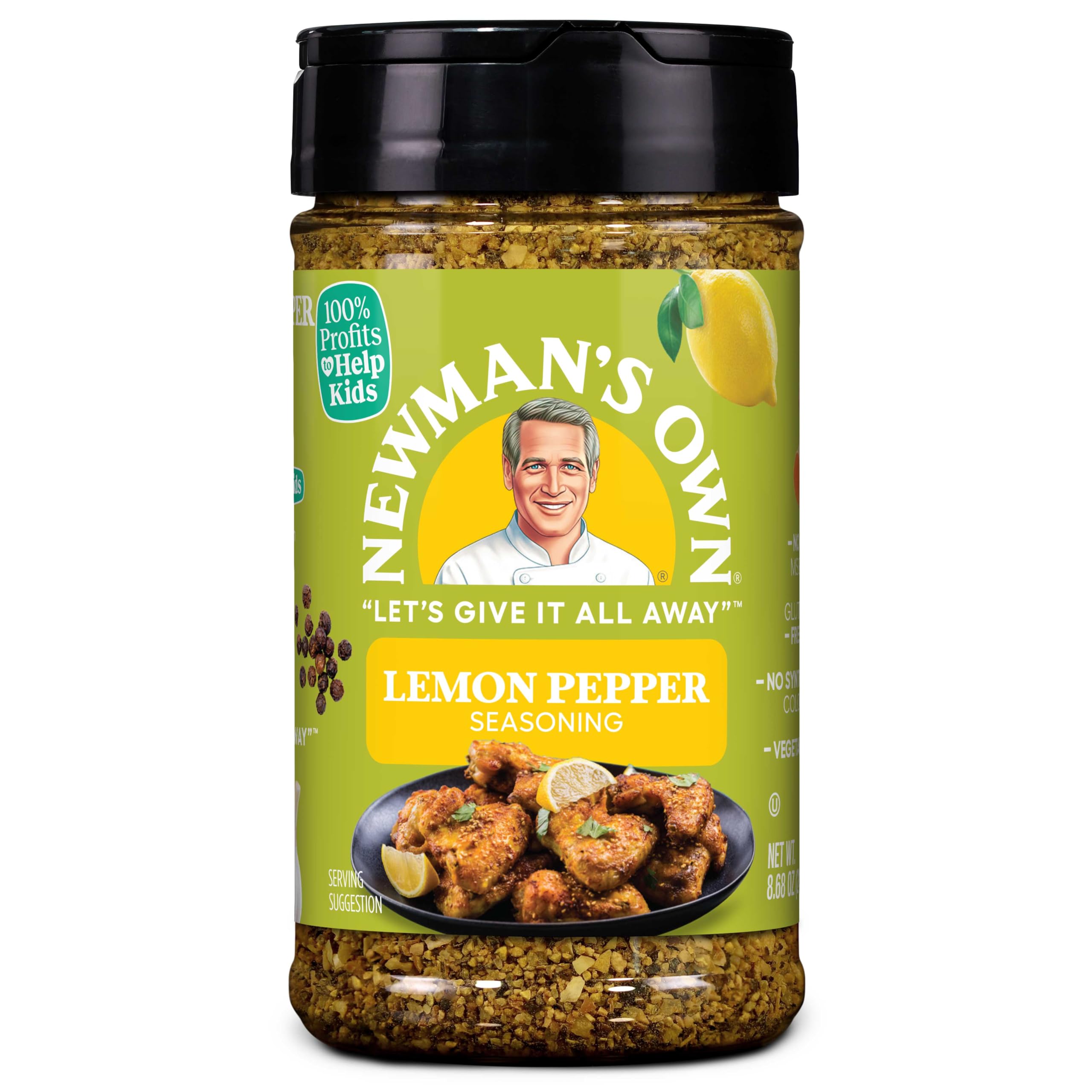 Newman's Own Lemon Pepper Seasoning; Great Zesty Flavor; Perfect Spices for Cooking Wings; No MSG, Gluten Free; Kosher; 8.68 Oz. Bottle