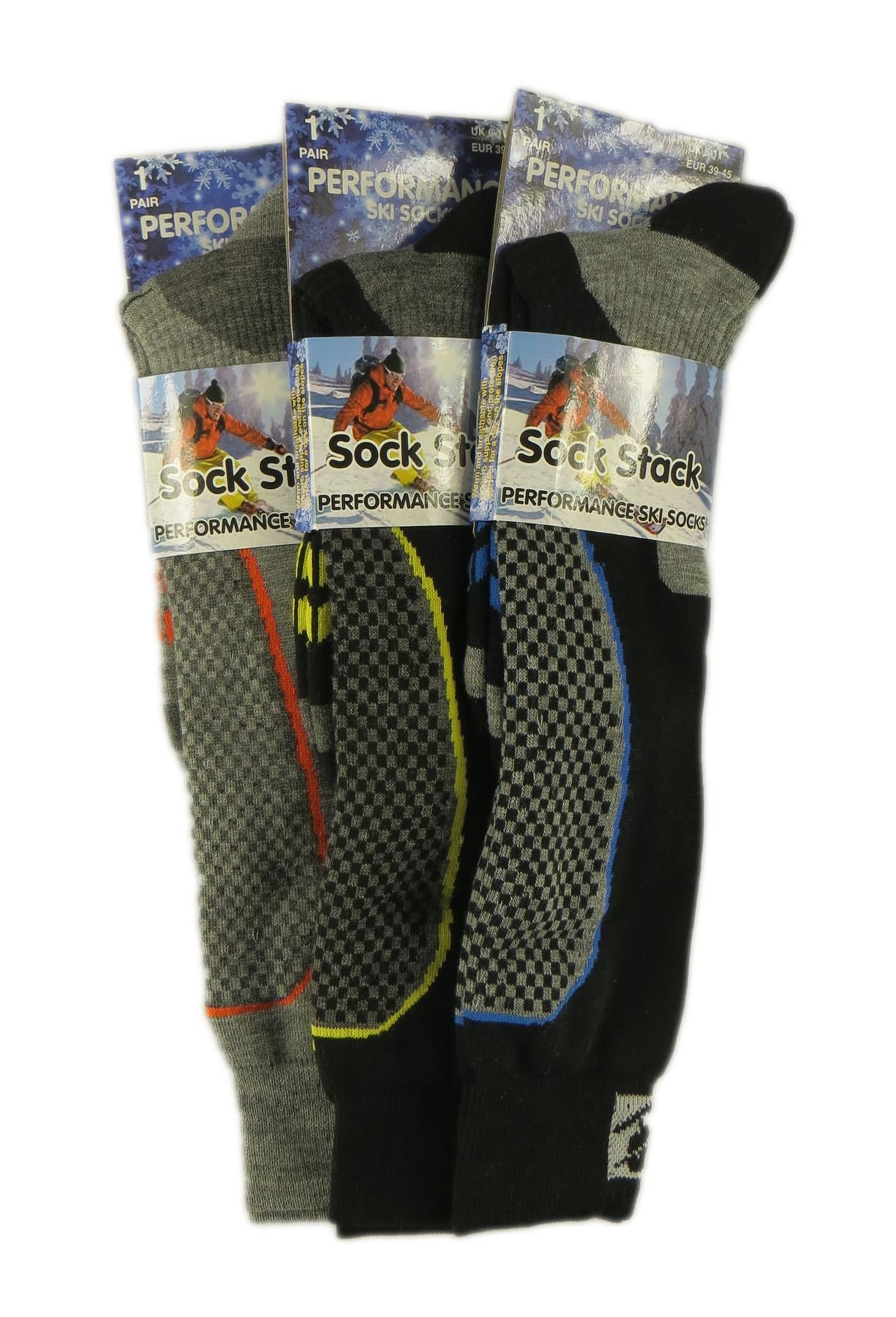 3 Pairs Of Men's Performance Ski Socks, Long Thermal Heat Ski Socks, Size 6-11, By Sockstack®