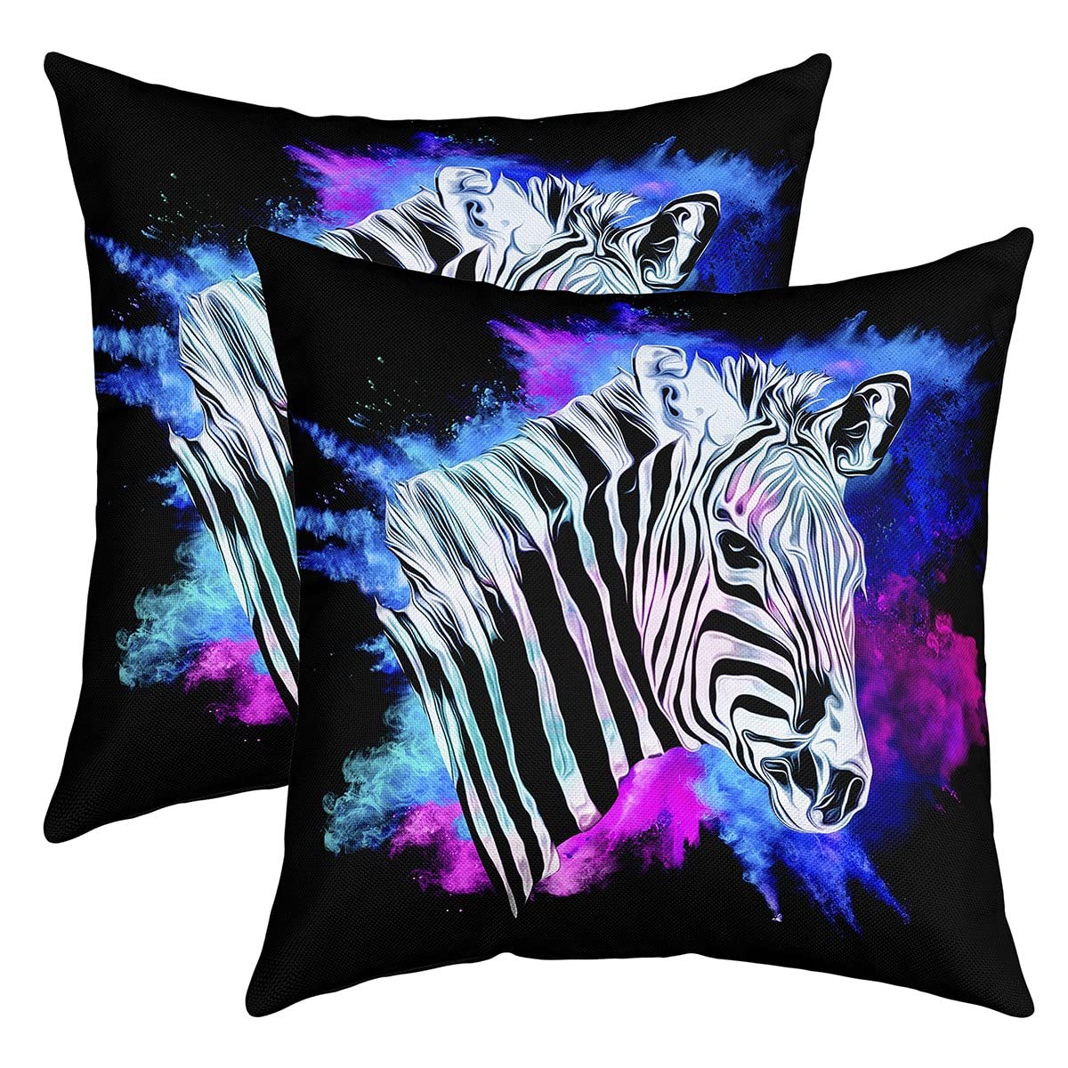 richhomeZebra Print Pillow Cover Abstract Style Purple Blue Smoke Decorative Pillow Cover Black White Stripes Wildlife Square Soft Throw Pillow Cover for Living Room Couch,Pack of 2,20"x20"