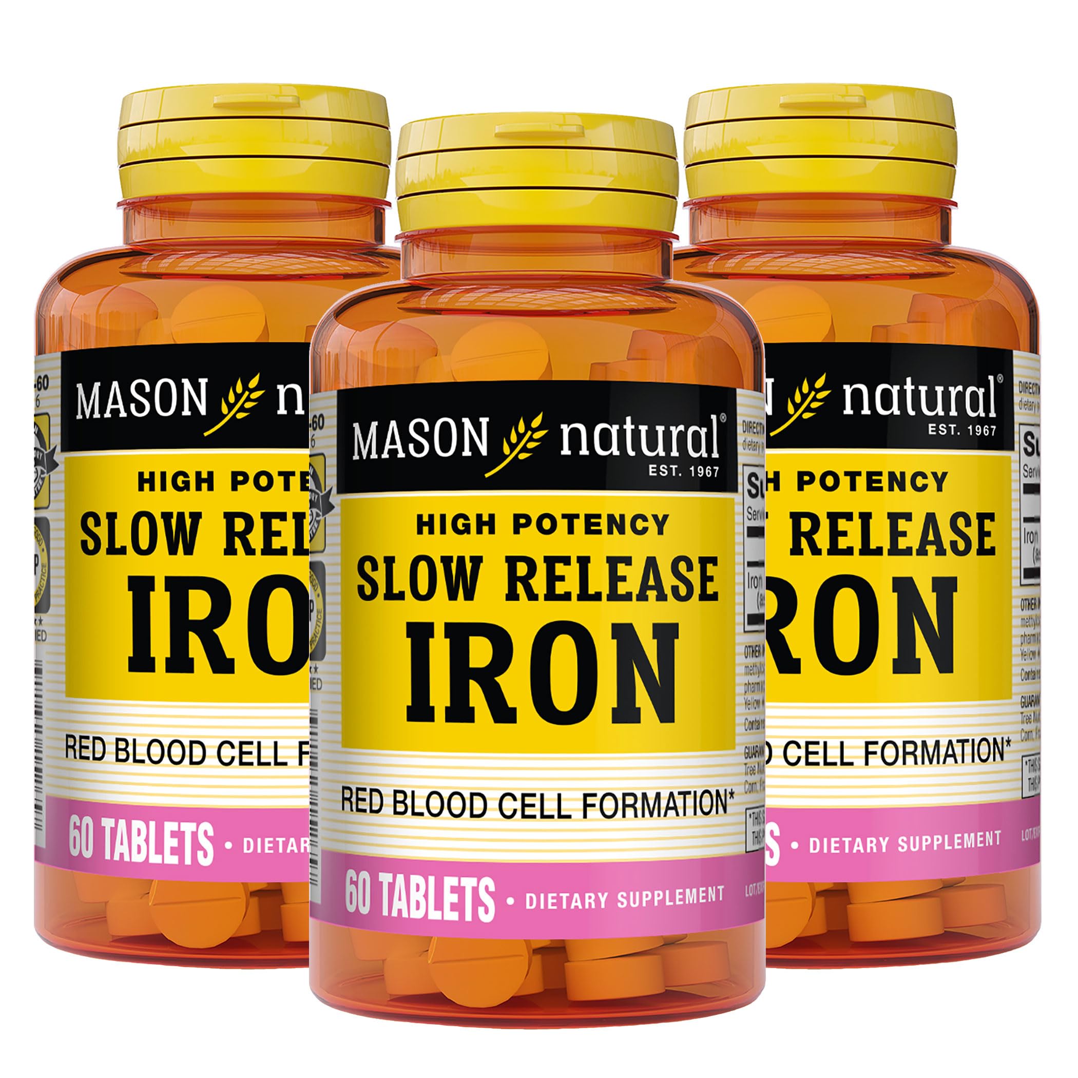 MASON NATURAL Slow Release Iron, Unflavored, 60 Count, Pack of 3