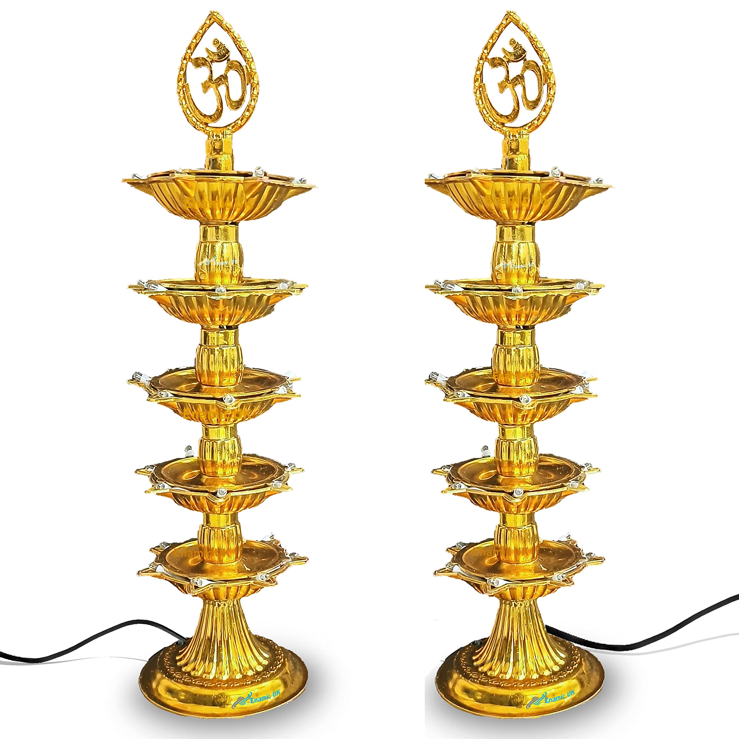 Enamic UK Premium 5 Layer Electric Gold LED Bulb Lights Diya|Deep|Deepak for Pooja|Puja|Mandir| Diwali Festival Decoration||Pack of 2|| Make in India || H-15