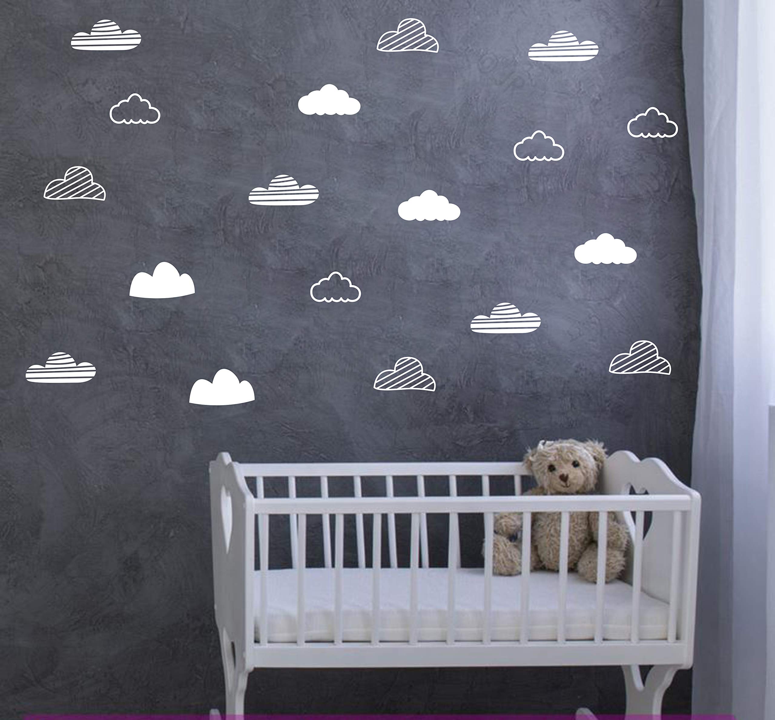 Cloud Wall Decals Wall Decor Kids Room Cloud Wall Stickers Vinyl Decals for Baby Boys Girls Nursery Toddler Room Decor Wall Stickers Nursery A64 (White)