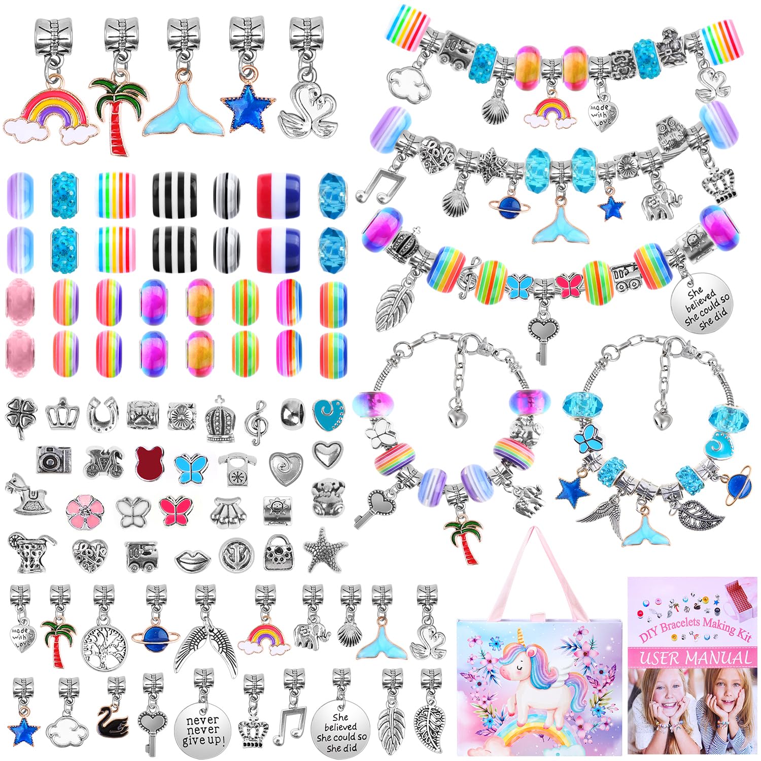 FlasooFlasoo Bracelet Making Kit, 85PCs Charm Bracelets Kit with Beads, Jewelry Charms, Bracelets for DIY Craft, Jewelry Gift