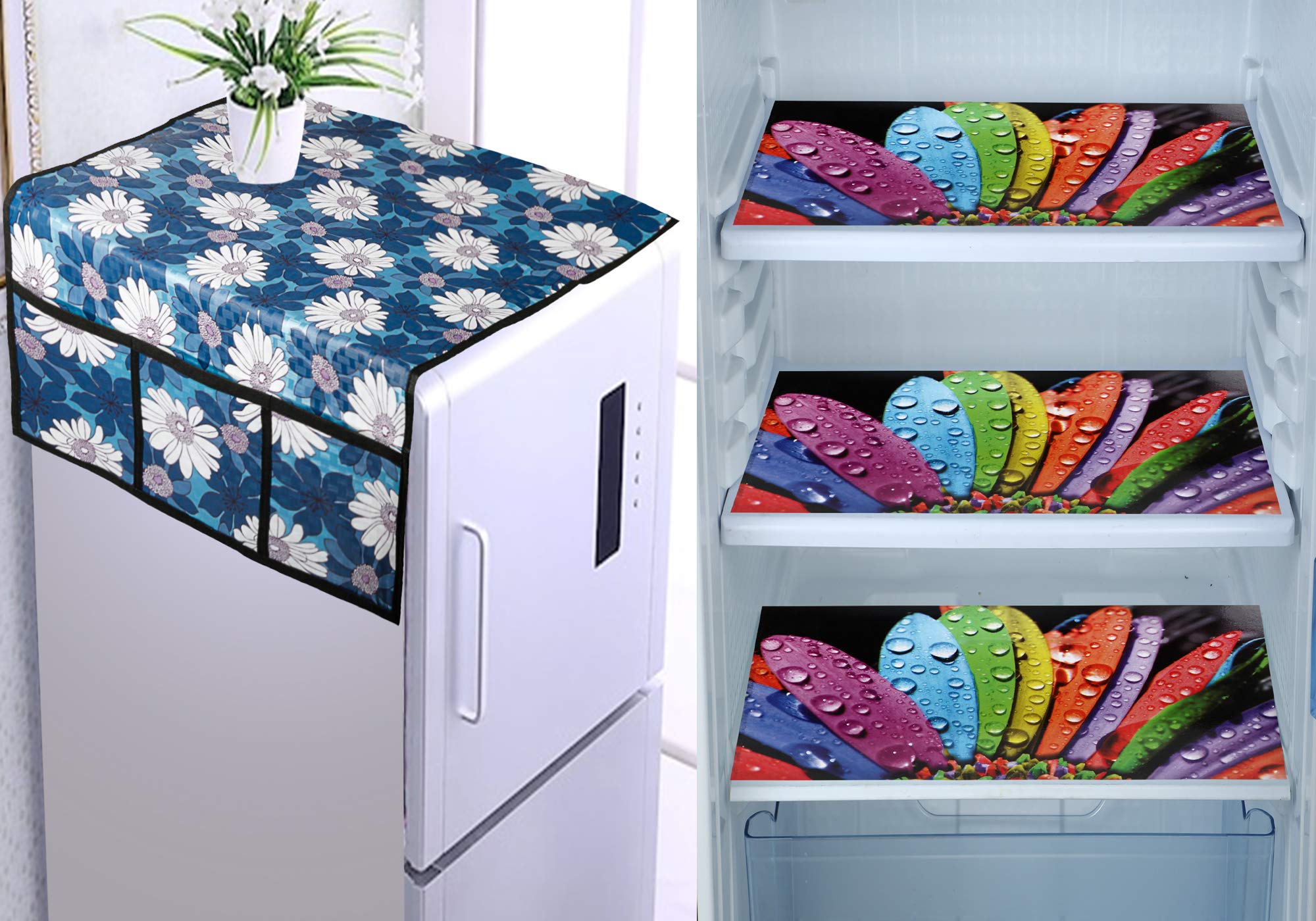 ARADENT™ Set of 4 Pcs Fridge Combo with 1 Fridge Top Cover with 6 Utility Pockets and 3 Pcs Multipurpose Fridge Mats