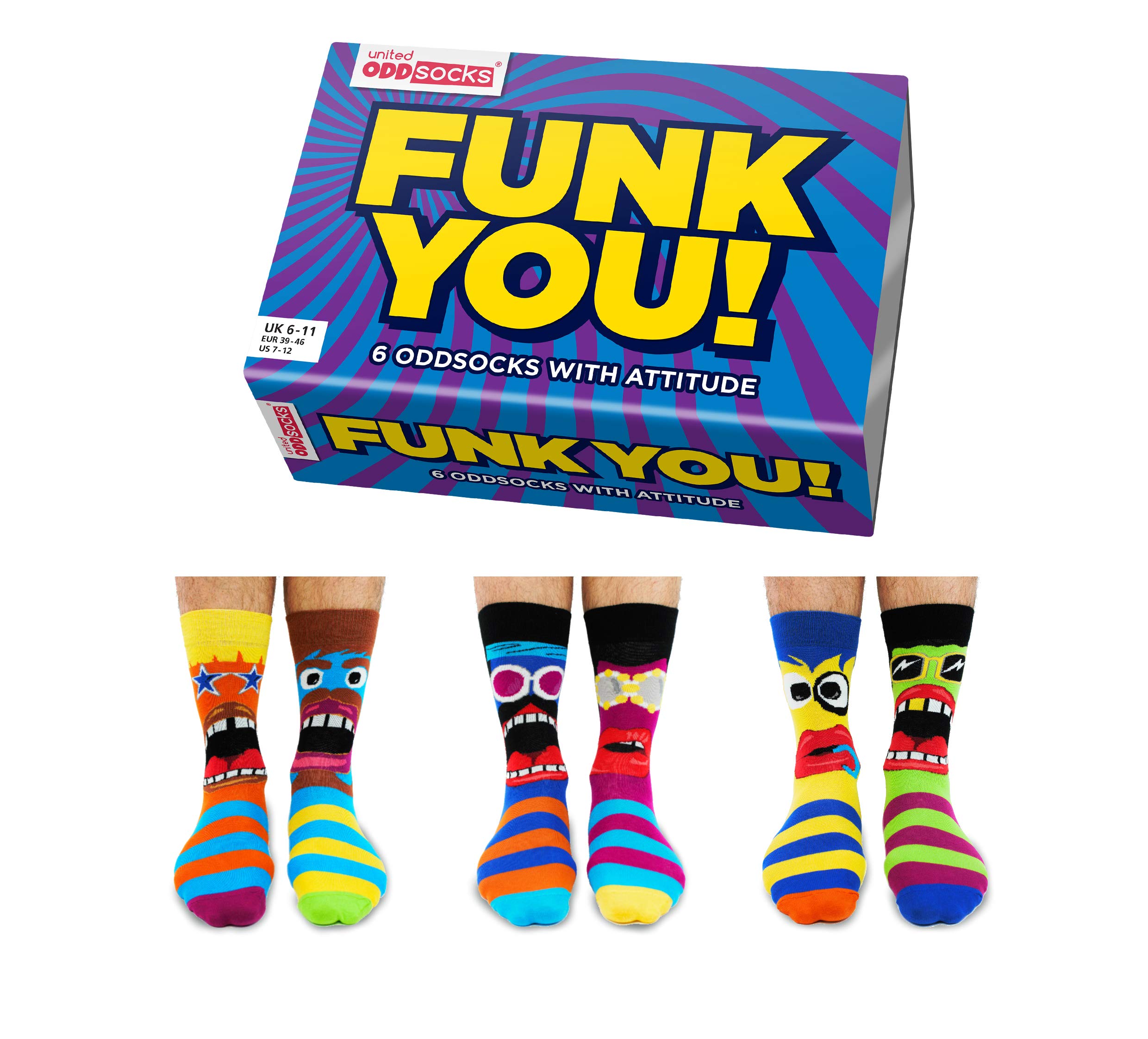 Funk You - Box of 6 Oddsocks - by United Oddsocks UK 6-11