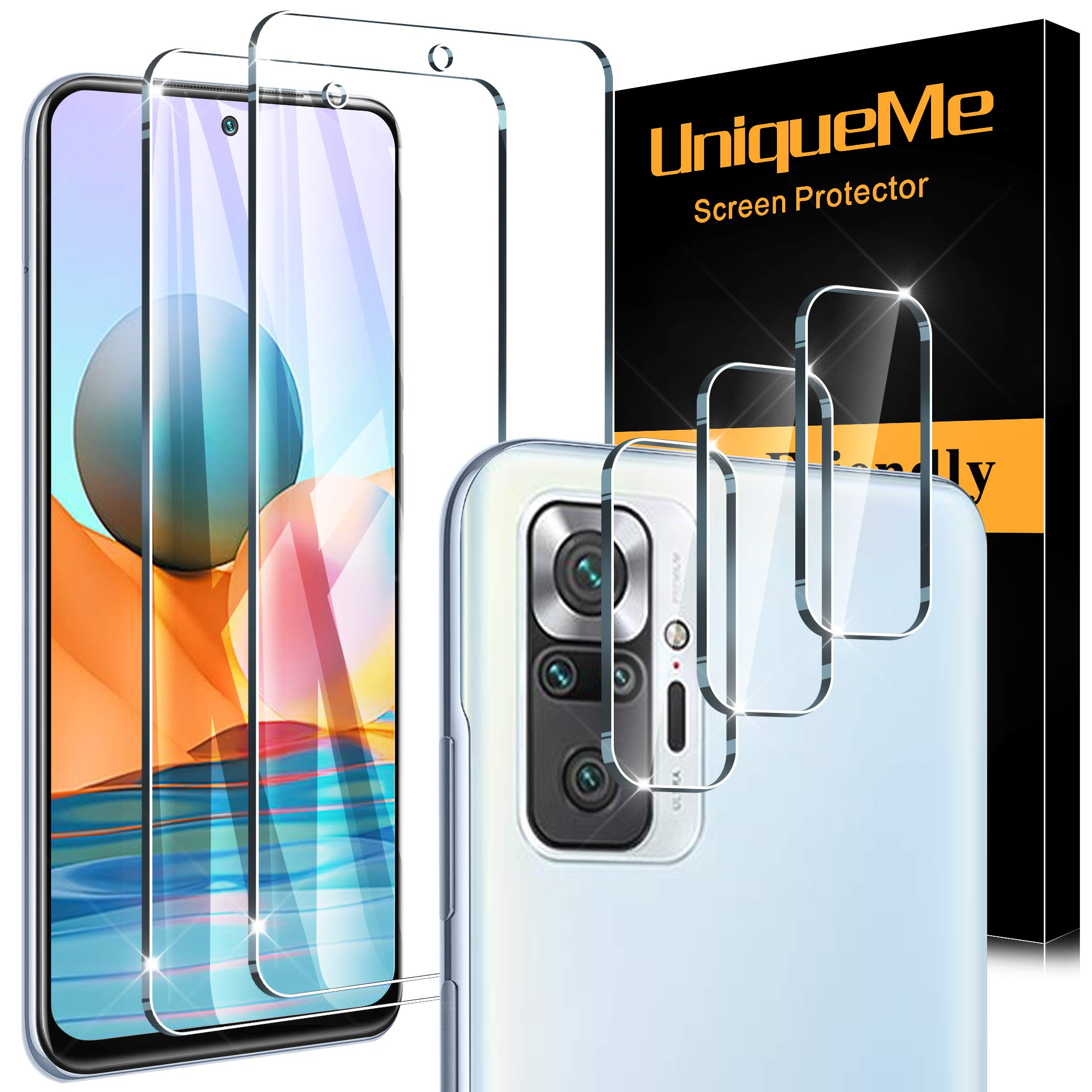 [2+3 Pack] UniqueMe for Xiaomi Redmi Note 10 Pro/Pro Max, 2 Pack Screen Protector and 3 Pack Camera Lens Protector[Tempered Glass][Easy Installation]