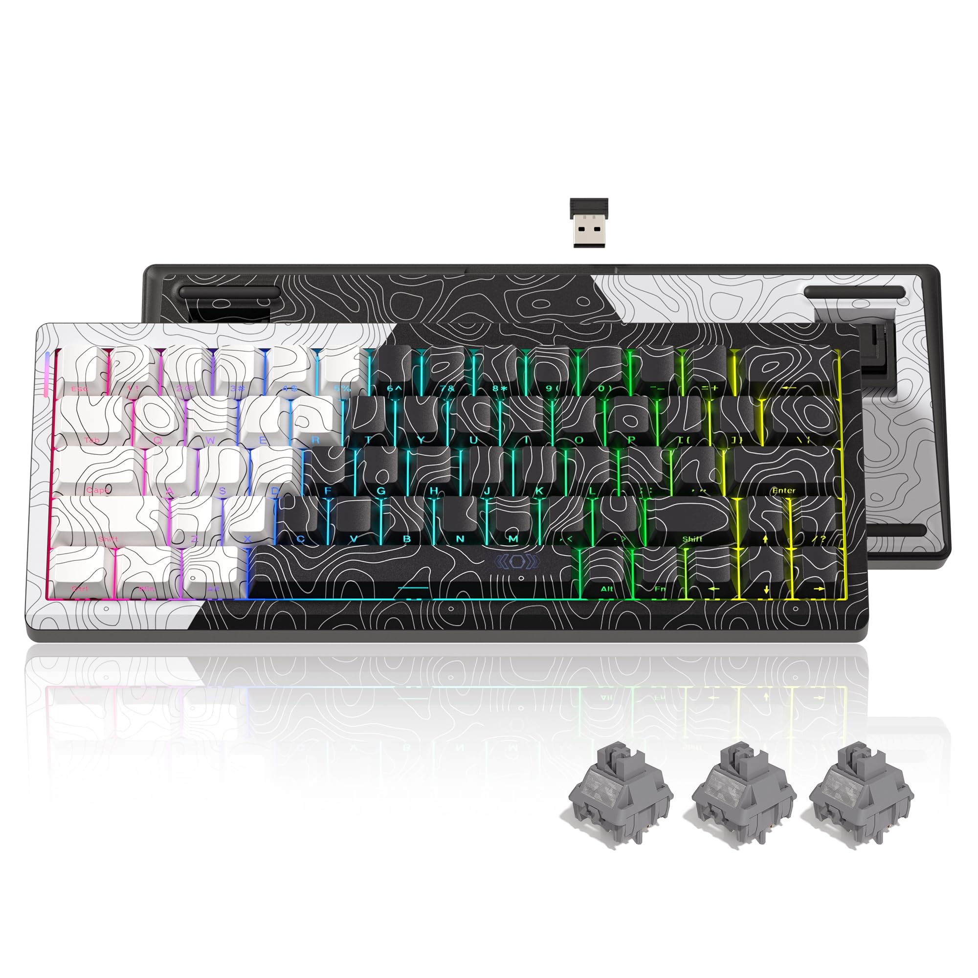 WomierQ61 60% Percent Keyboard with QMK/VIA Topographic Gaming Keyboard, Wireless Creamy Mechanical Keyboard, RGB Custom Keyboard Gasket Hot Swappable Keyboard for Windows & Mac-POM Linear Switch