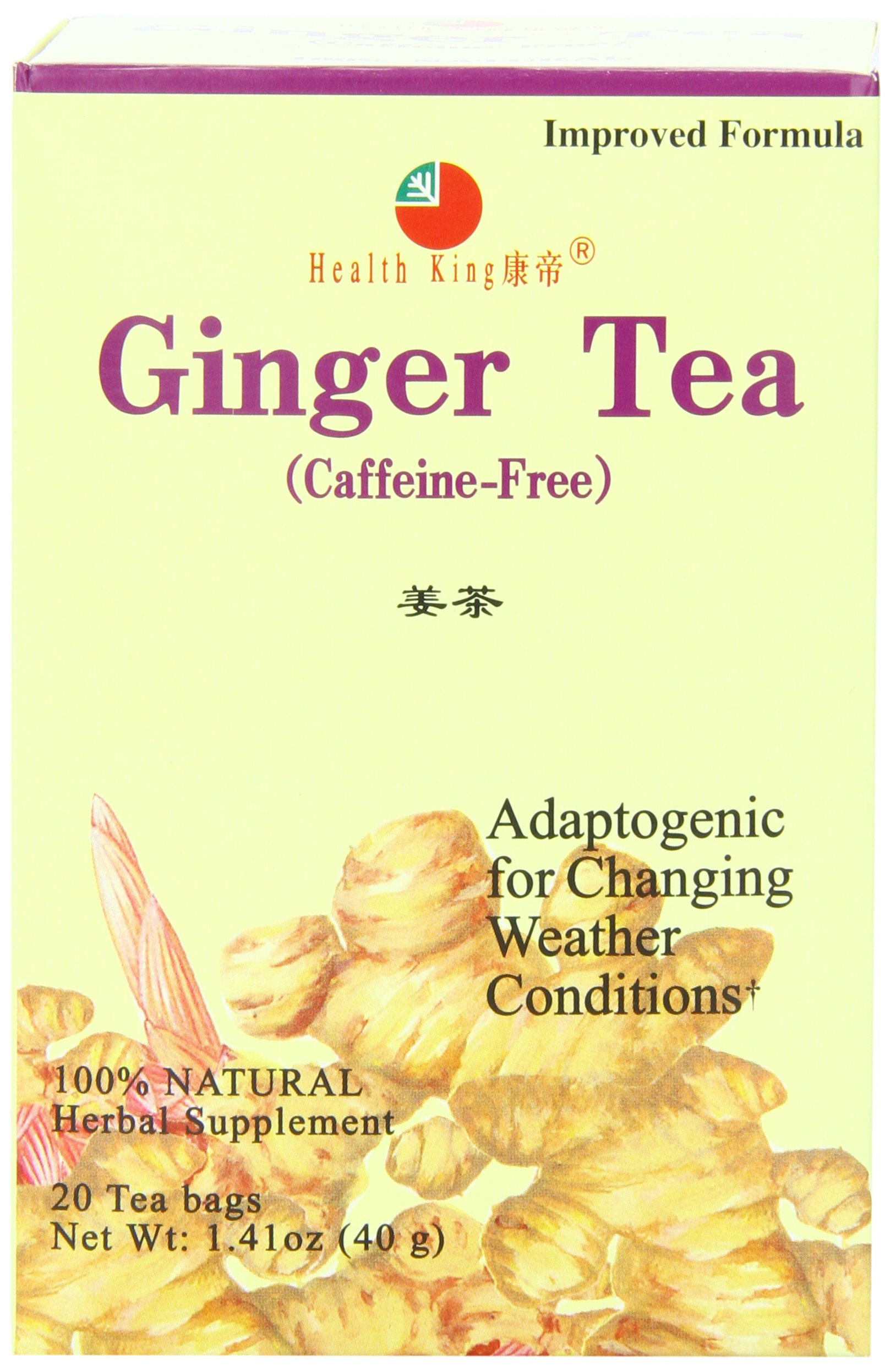 Health King Ginger Herb Tea, Teabags, 20 Count Box