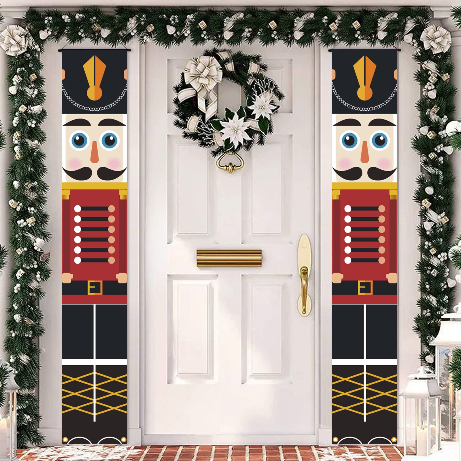 Apragaz 1 Pair Nutcracker Christmas Decorations, Christmas Nutcracker Banner Front Door Decorations (C)