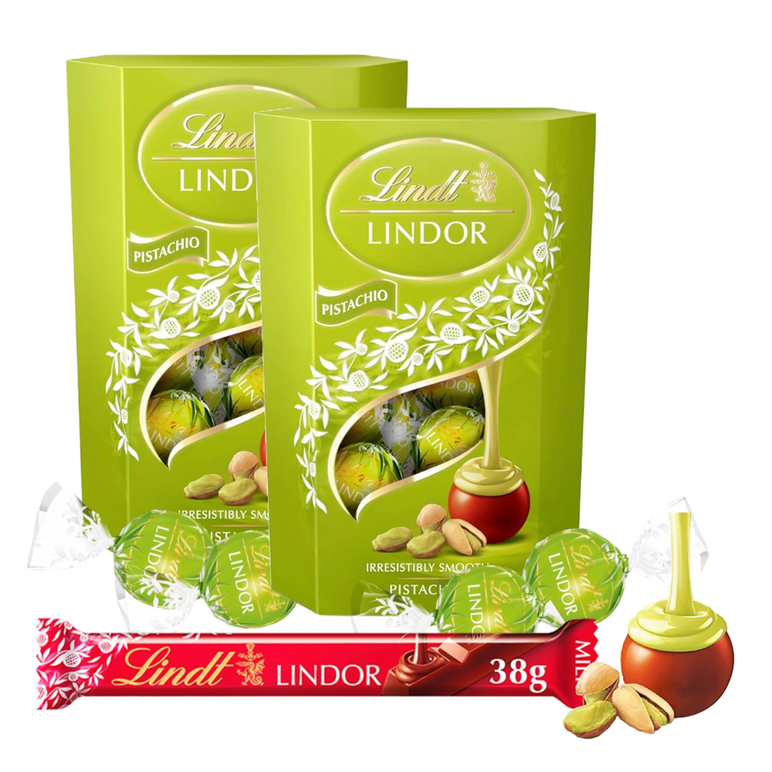 Pistachio Chocolate Truffles for Gifts - Selection of 2 x 200g Milk Smooth Pistachio Filling Chocolate Balls & 38g Milk Chocolate Bar with Topline Card. Chocolate Gifts for Women, Birthday Gifts