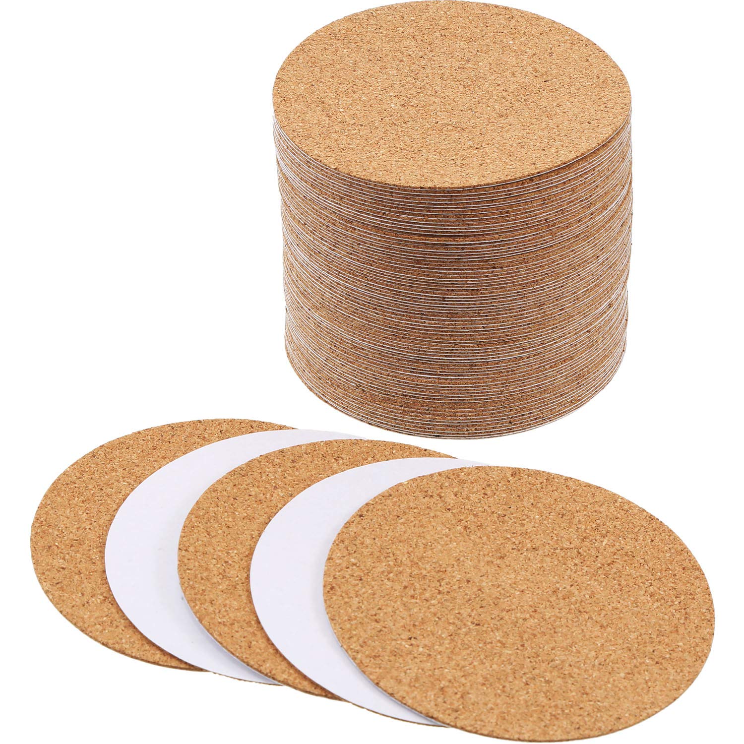 Hotop Self-Adhesive Cork Coasters Squares Cork Mats Cork Backing Sheets for Coasters and DIY Crafts Supplies (60, Round)