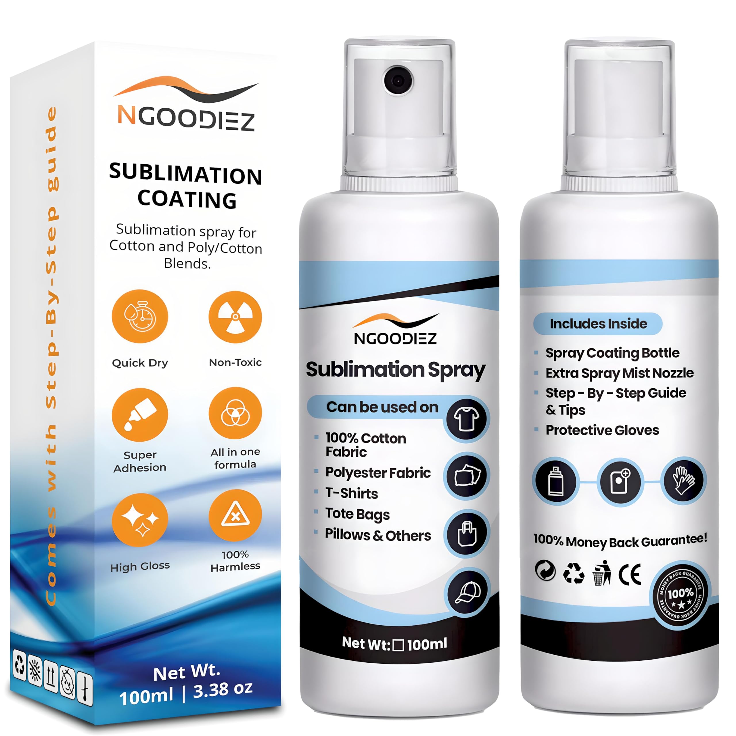 Sublimation Spray - Anti-Fade and Washable - Sublimation Spray Cotton with One-Step Application - Sublimation Spray For All Materials - Sublimation Coating Includes Extra Spray & Detailed Guide -100ml