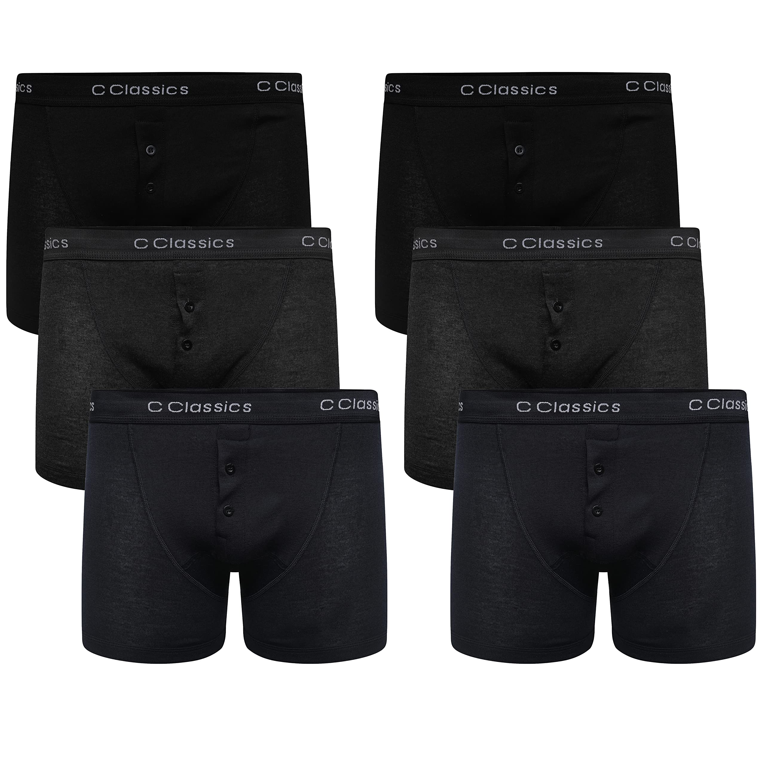 Sockstack 6 Pairs Men's Boxer Shorts Designer, Black Navy Grey Cotton Rich Underwear