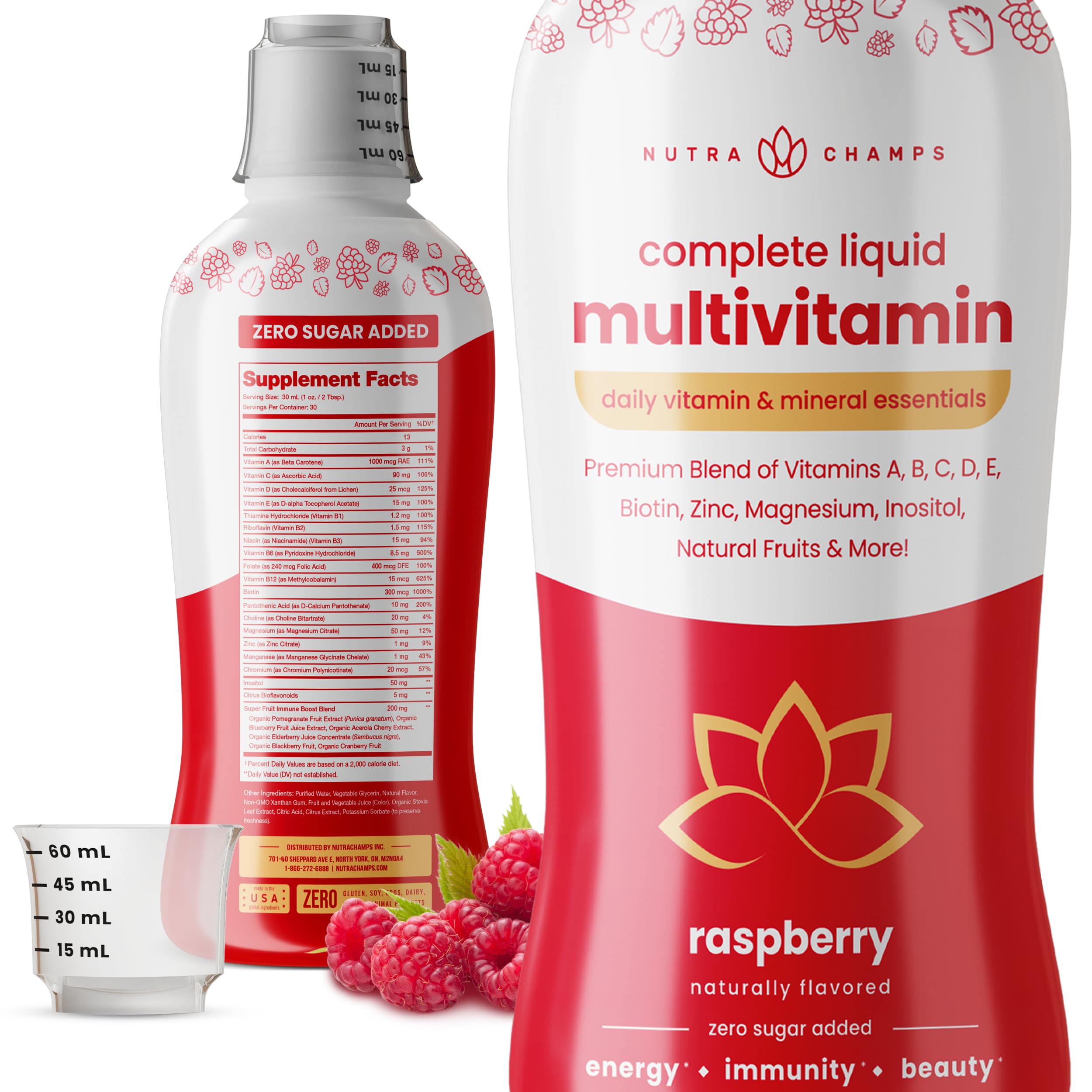 NutraChampsComplete Liquid Multivitamins | No Added Sugar | Liquid Vitamins for Women, Men & Kids | Vegan Liquid Vitamin Multimineral Supplement | Energy, Immunity & Beauty