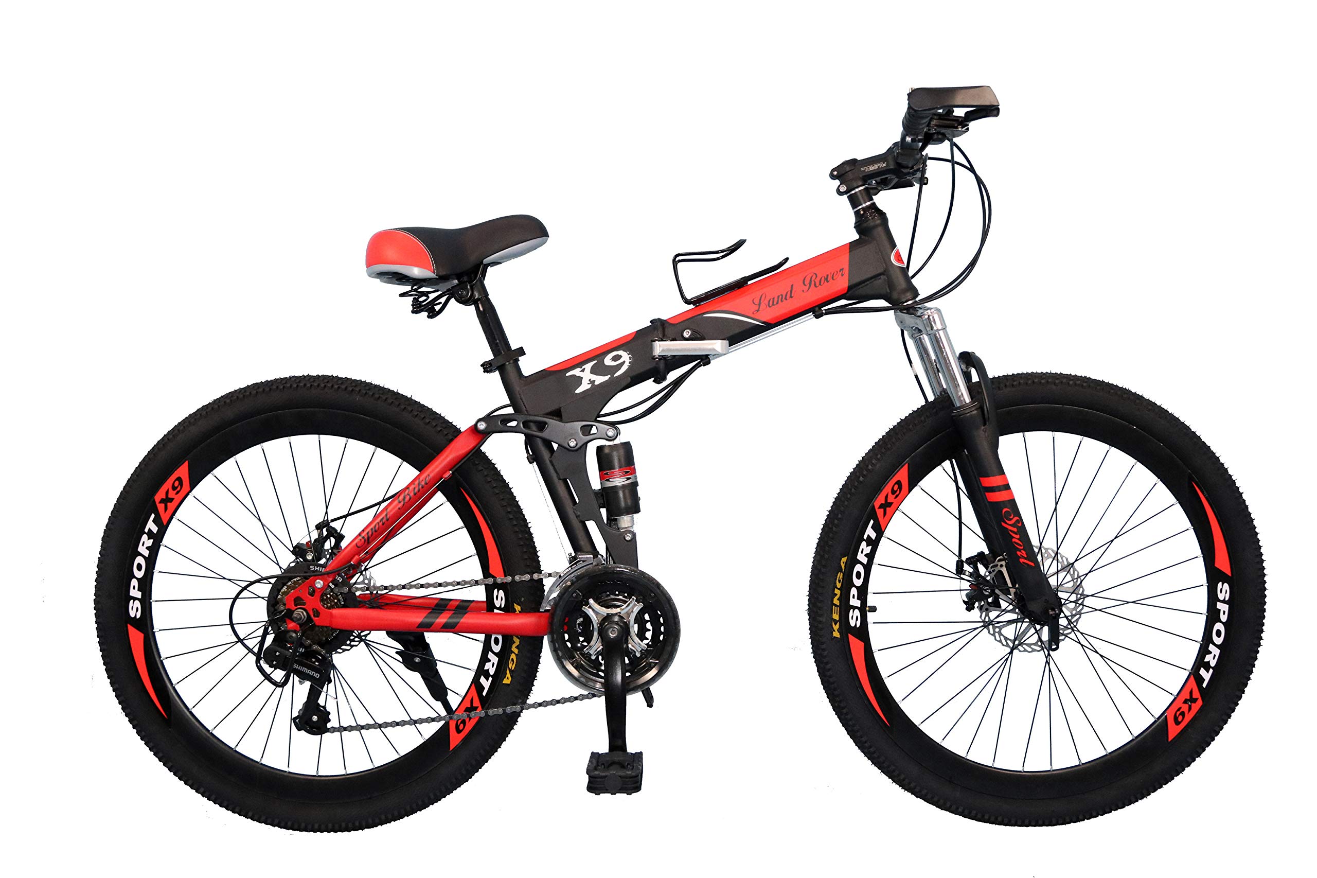 VLRA BIKE X7 Land Rover Folding 26 Inch 24Speed Mountain Suspended Disc Brake Bicycle (Black Red)