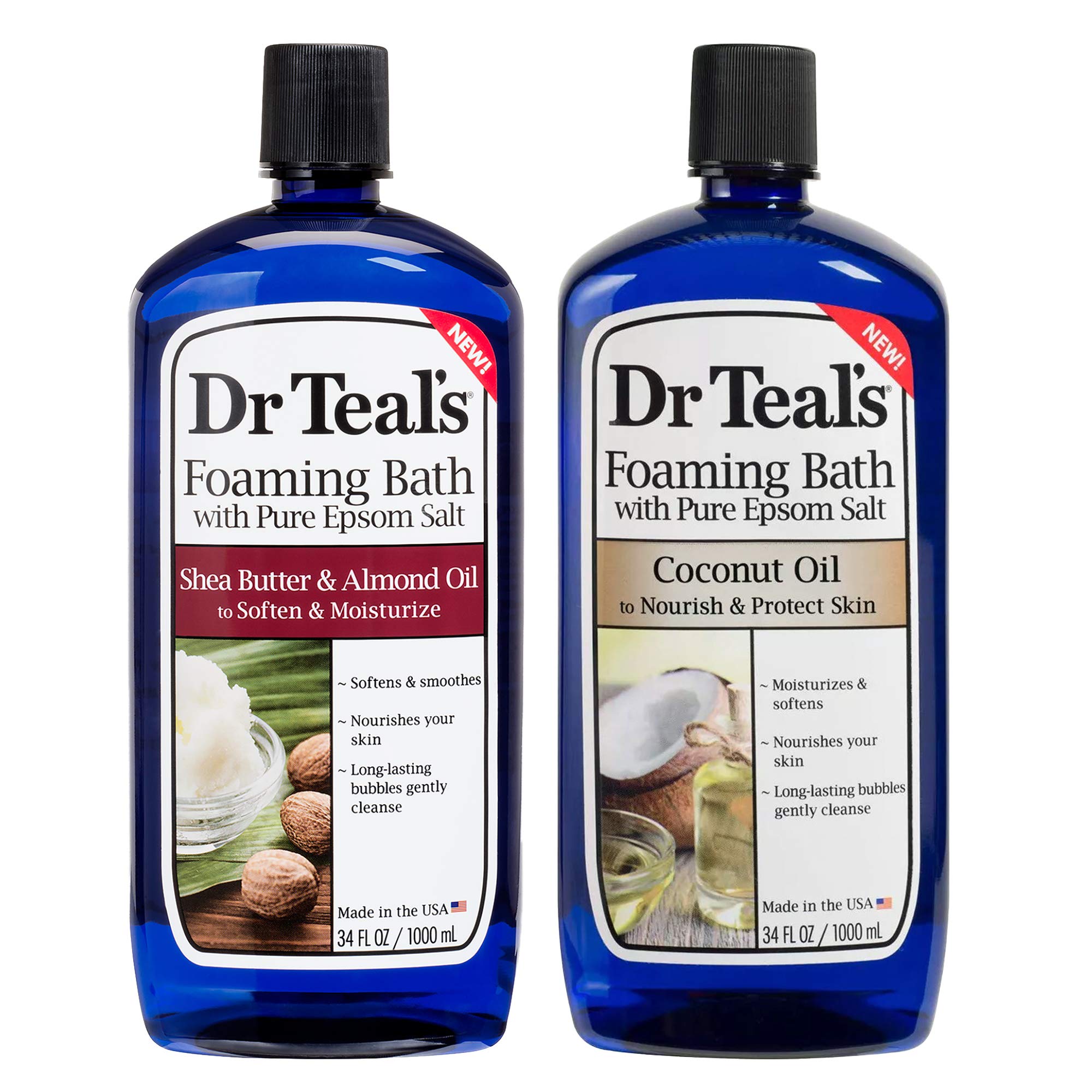 Dr Teal's Foaming Bath Variety Gift Set (2 Pack, 34oz Ea) - Soften & Moisturize Shea Butter & Almond Oil, Nourish & Protect Coconut Oil - Essential Oils Blended with Pure Epsom Salt - at Home Spa Kit