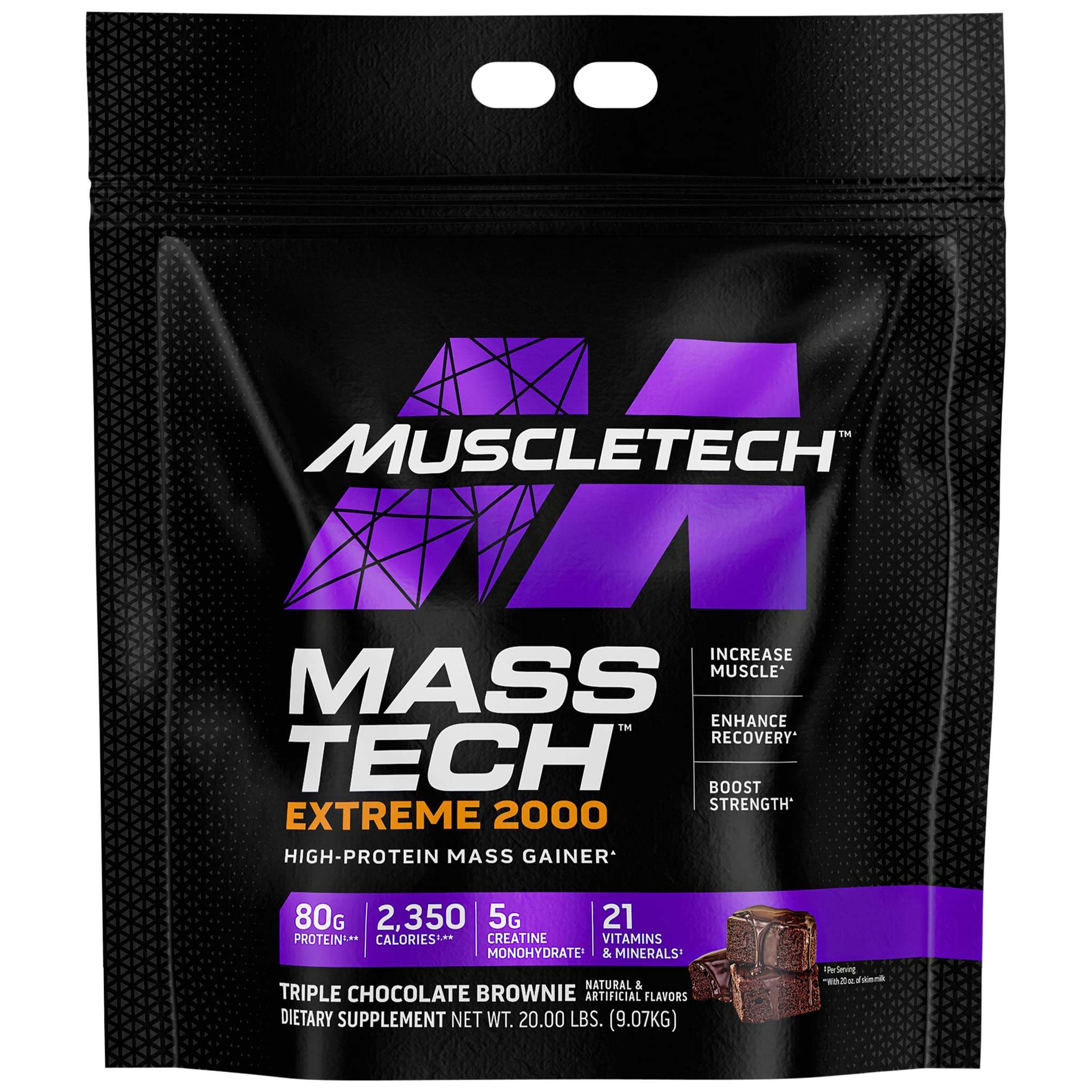 MuscleTechMass Gainer Protein Powder, Mass-Tech Extreme 2000, Muscle Builder Whey Protein Powder, Protein + Creatine + Carbs, Max-Protein Weight Gainer for Women & Men, Triple Chocolate, 20 lbs