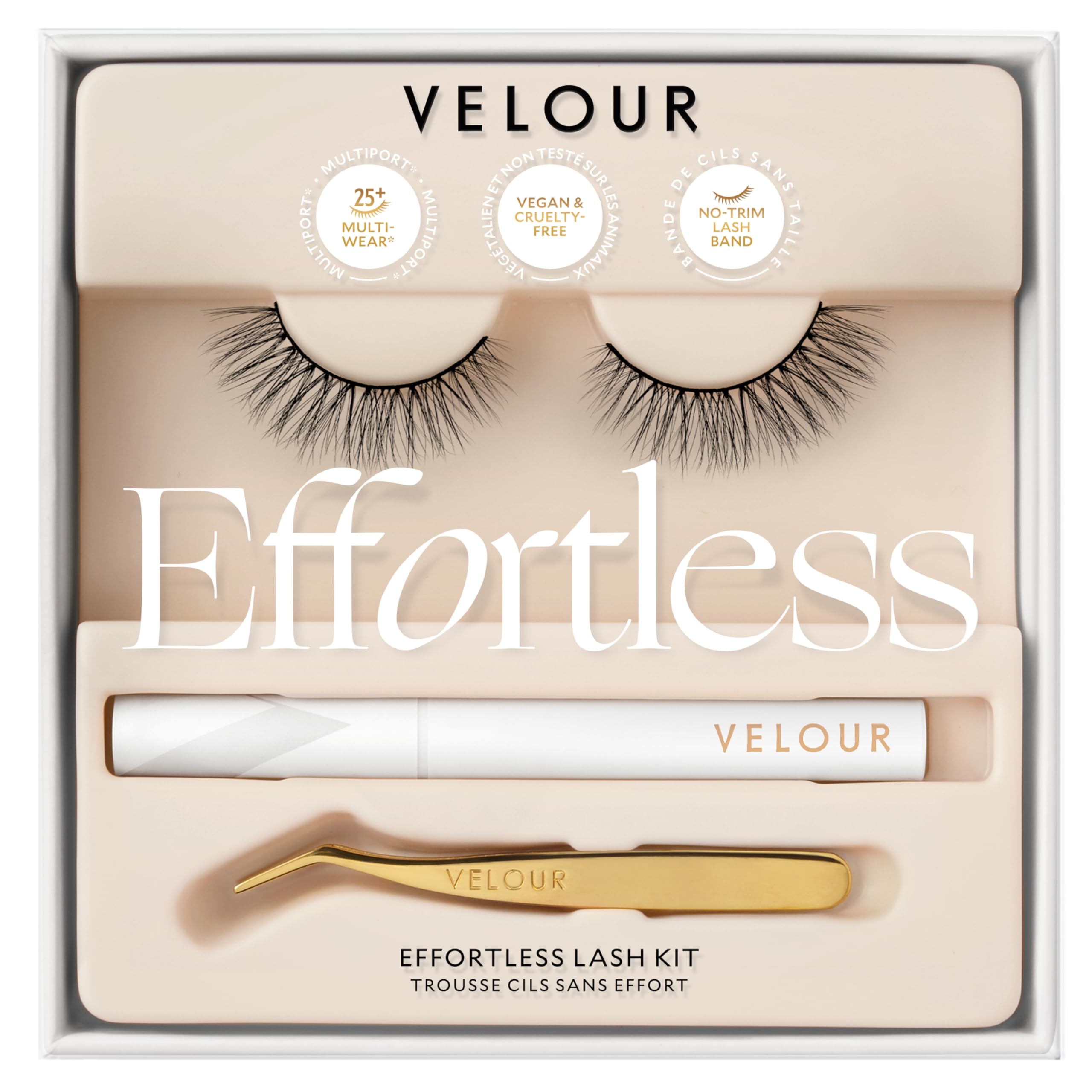 Velour Effortless Lash Kit - False Lashes + Lash Applicator + Eyelash Glue - Reusable 25+ Times - Natural-Looking False Eyelashes - Fluffy & Lightweight No-Trim Lashes - Fake Lashes for All Eye Shapes