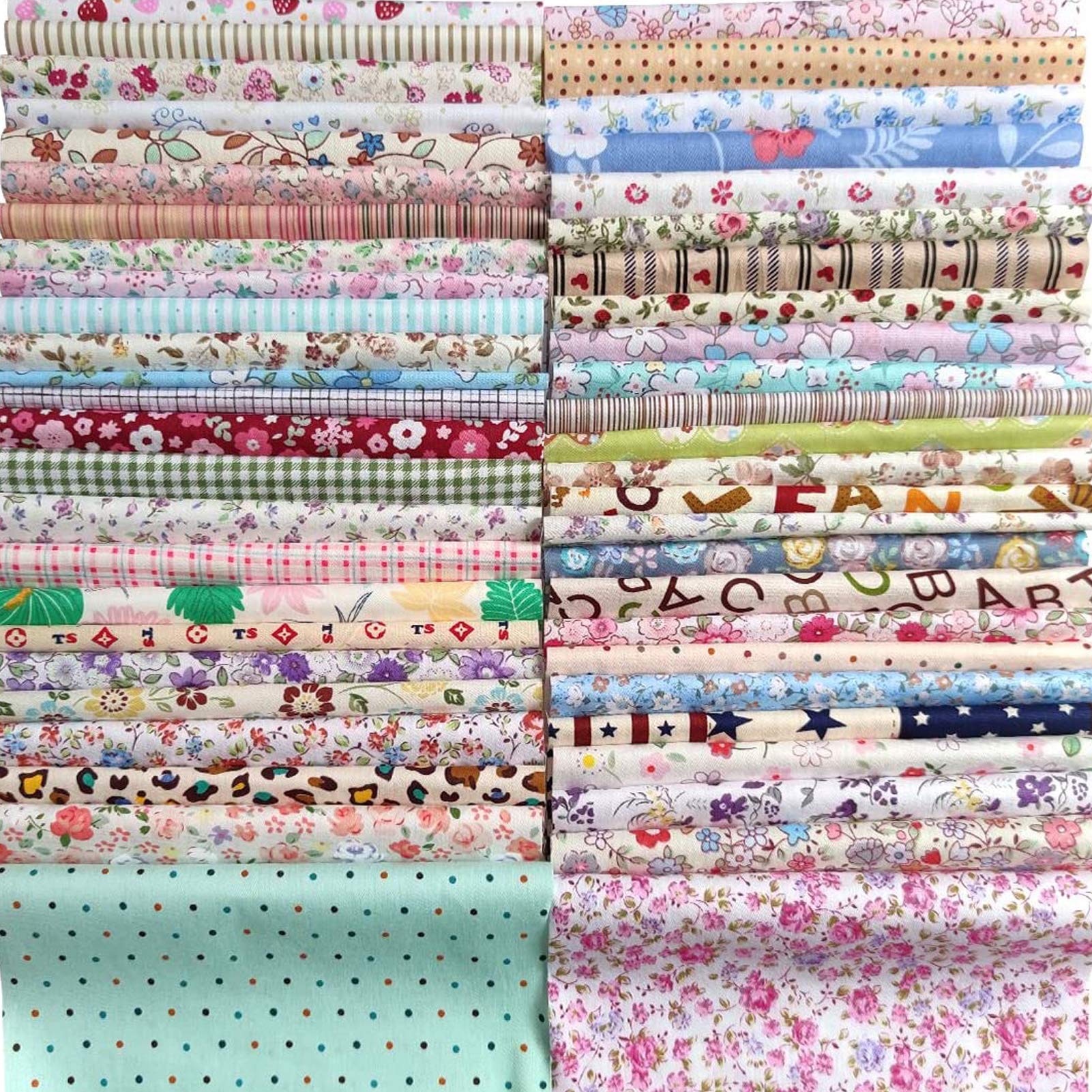 Qililandiy 25pcs Cotton Fabrics Bundles with 25 Different Patterns Random 20cm Square for Patchwork Quilt Sewing DIY Projects