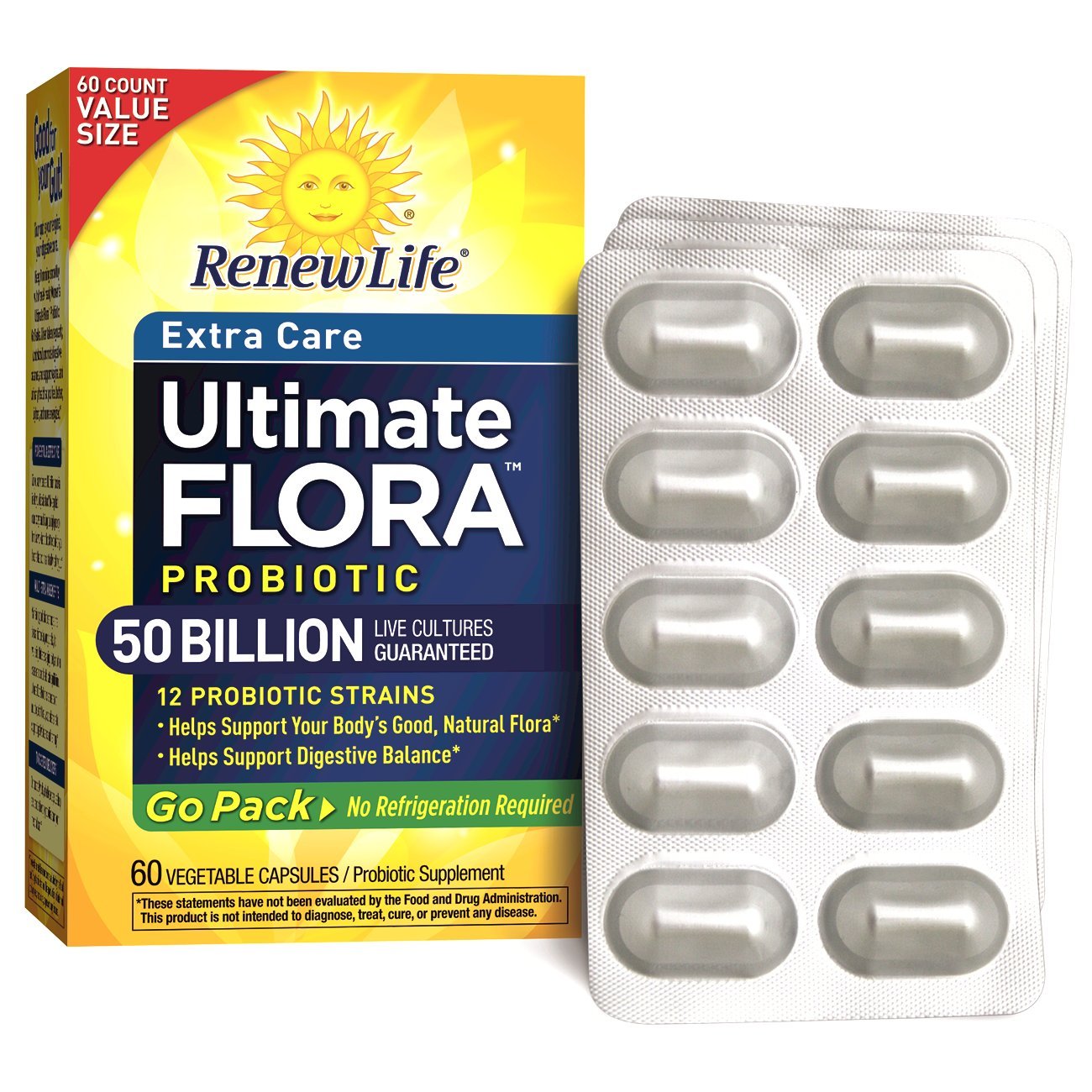 Renew LifeExtra Care Ultimate Flora Probiotic 50 Billion Go Pack, 60 CT