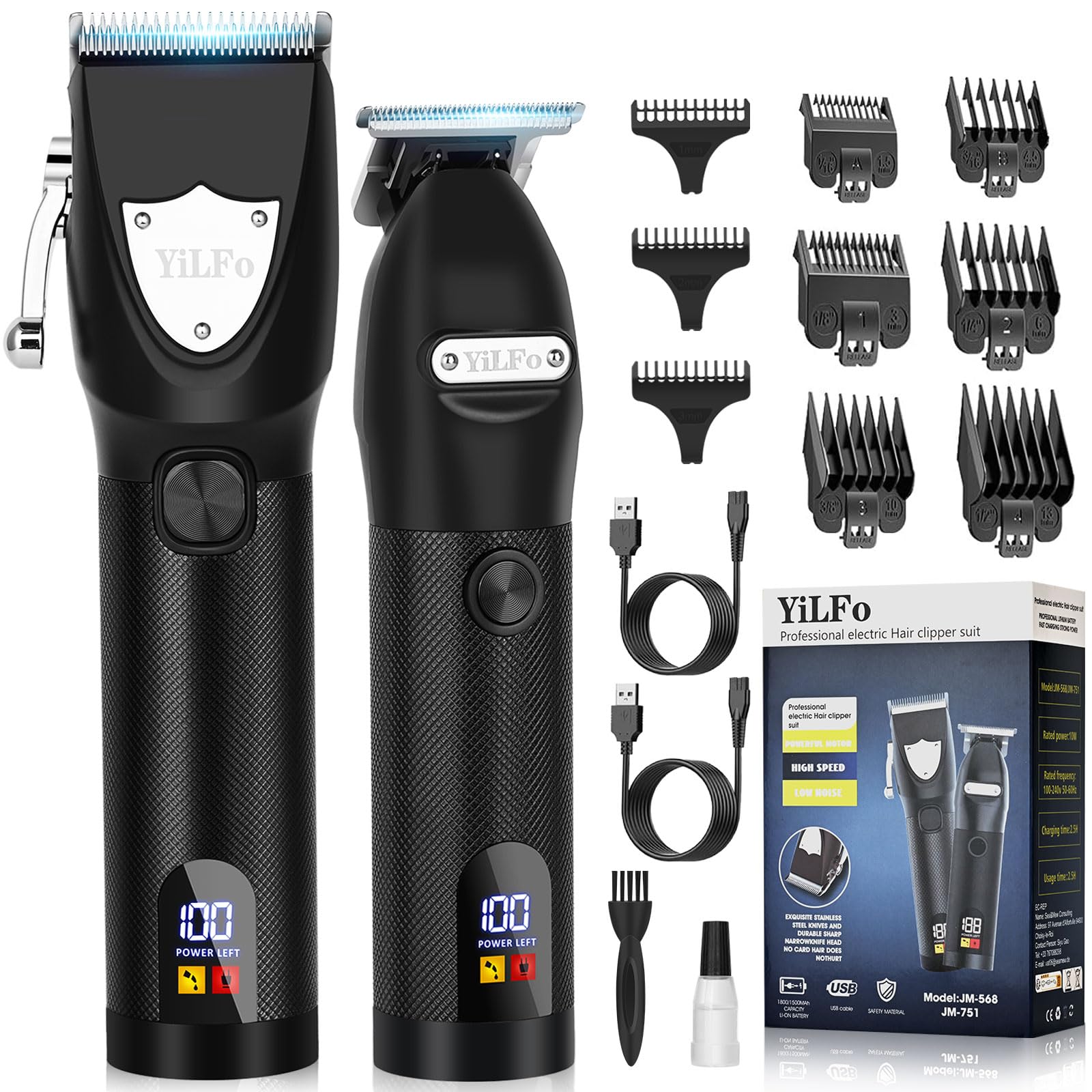 YiLFo Hair Clippers for Men Professional- Beard Hair Trimmer, Cordless Barber Clippers Kit, LED Display Hair Cutting Kit, T Liners Edgers Clippers and Trimmers Grooming Set, Shaving Kit for Mens Gift