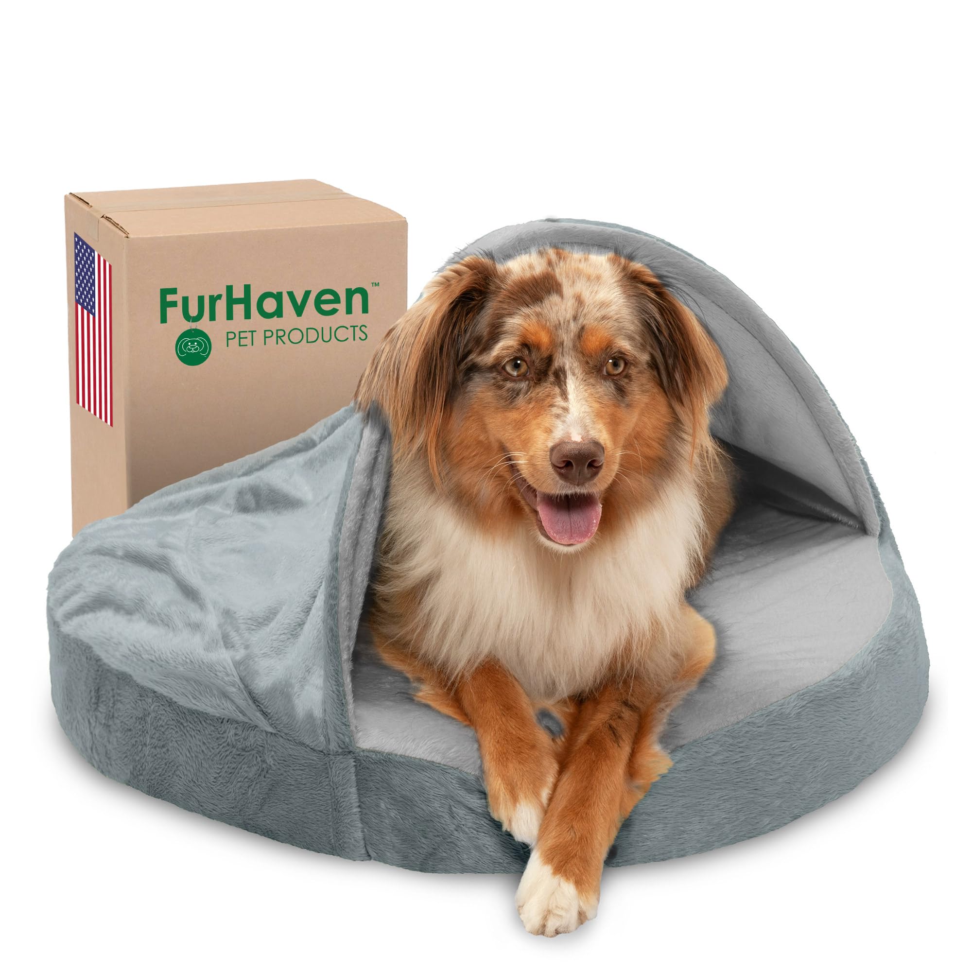 Furhaven 26" Round Orthopedic Dog Bed for Medium/Small Dogs w/ Removable Washable Cover, For Dogs Up to 30 lbs - Microvelvet Snuggery - Silver (Gray), 26-inch