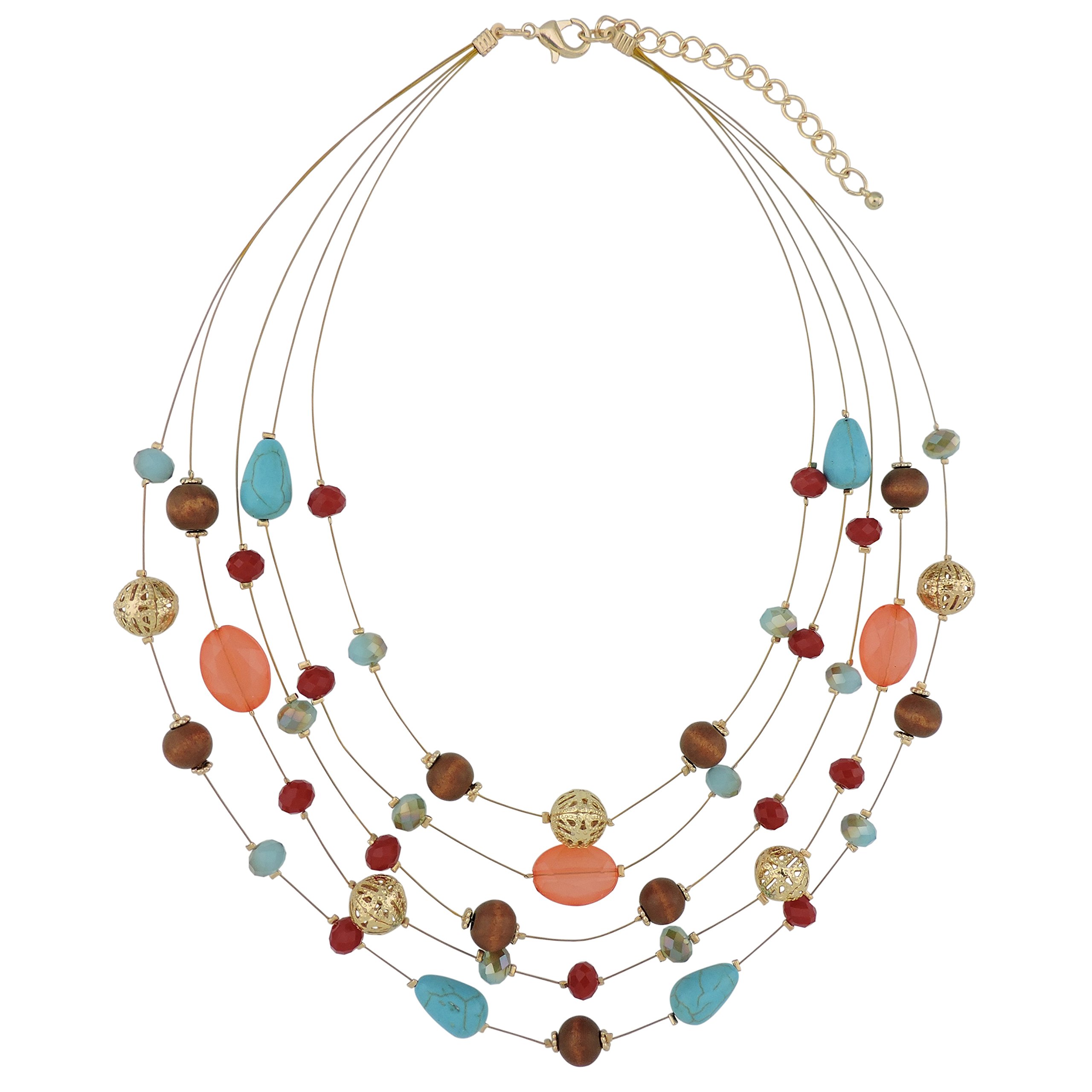 Coiris5Layer Multi Color Beaded Illusion Wire Collar Statement Necklace with Earrings for Women