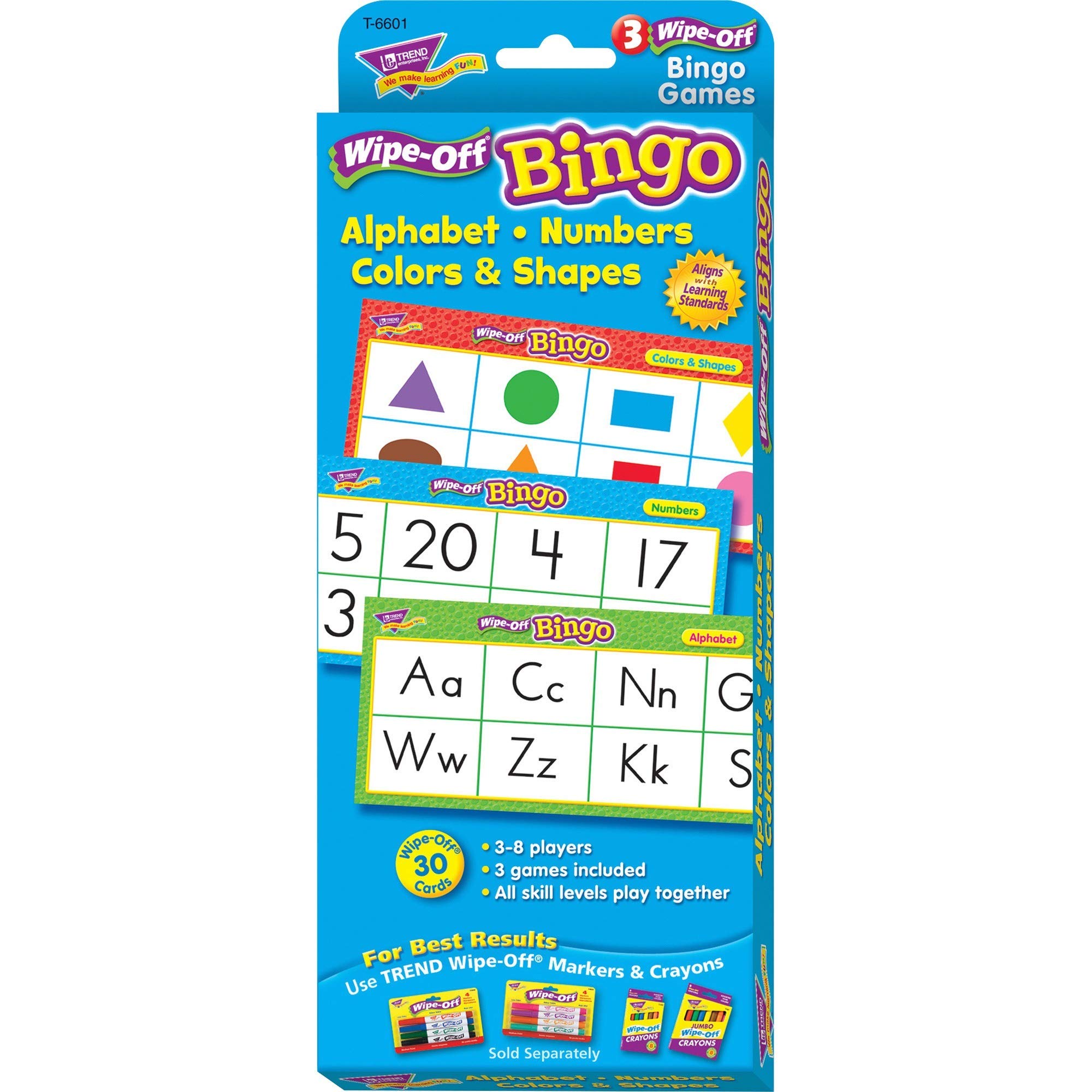 Alphabet, Numbers, Colors & Shapes Wipe-Off Bingo Game by TREND enterprises, Inc.