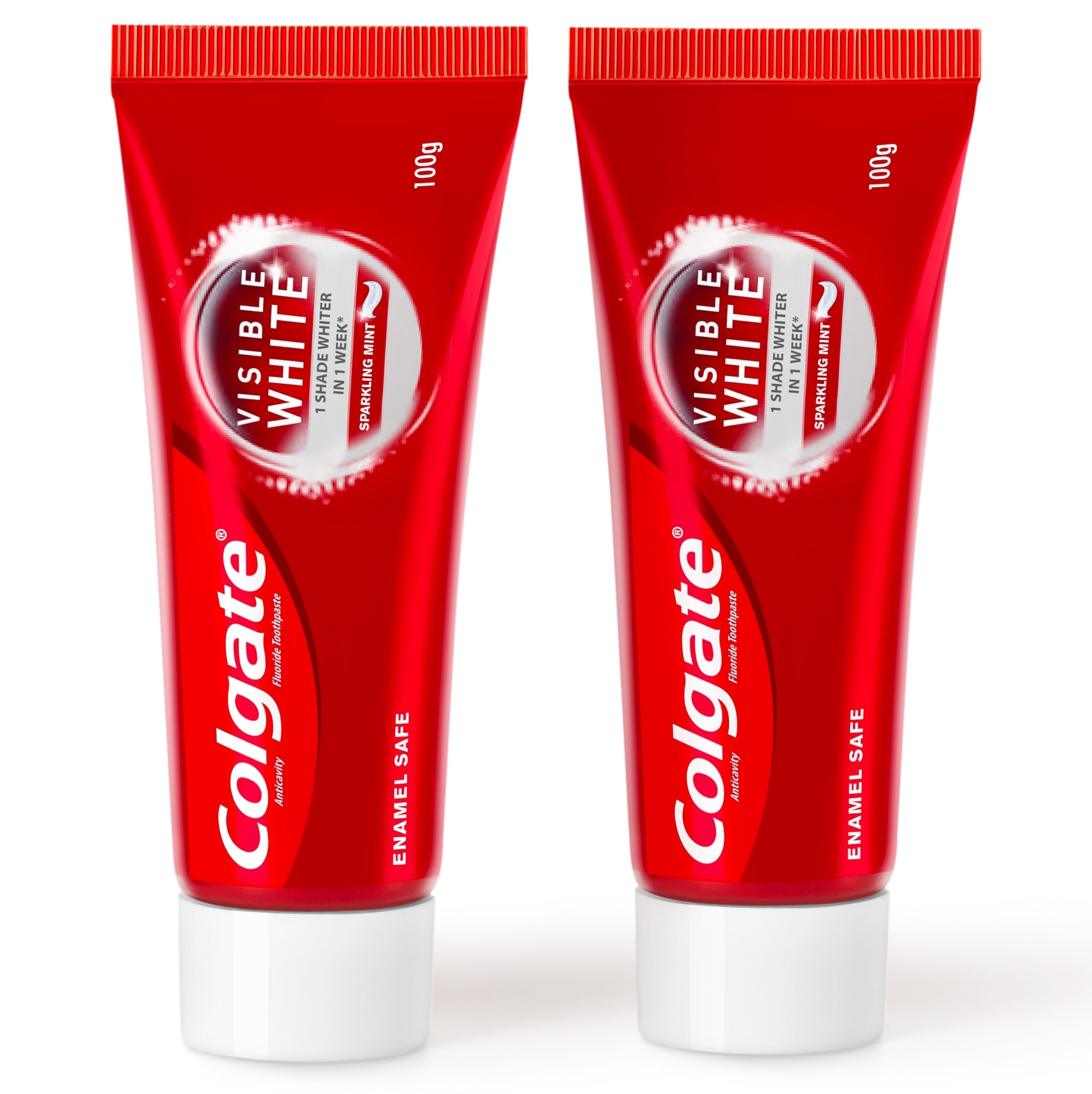 Colgate Visible White Toothpaste 200g (Combo Pack of 2 x 100g) Teeth Whitening Starts in 1 week, Safe on Enamel, Stain Removal Tooth Paste and Minty Flavour for Fresh Breath.