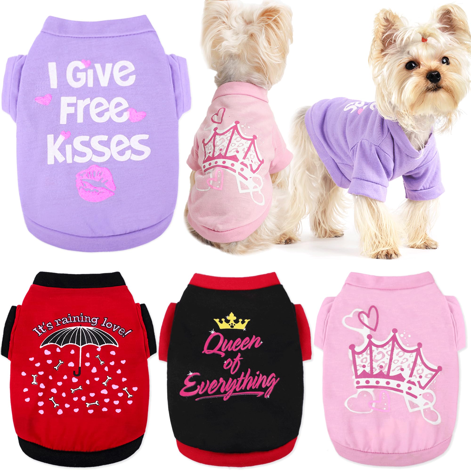 Yikeyo Set of 4 Dog Clothes for Small Dogs Girl - Yorkie Clothes - Small Dog Clothes Female Soft Dog Tshirts Pink Cute Pet Clothes Dog Outfits for Small Dogs Clothing Small Dog Shits