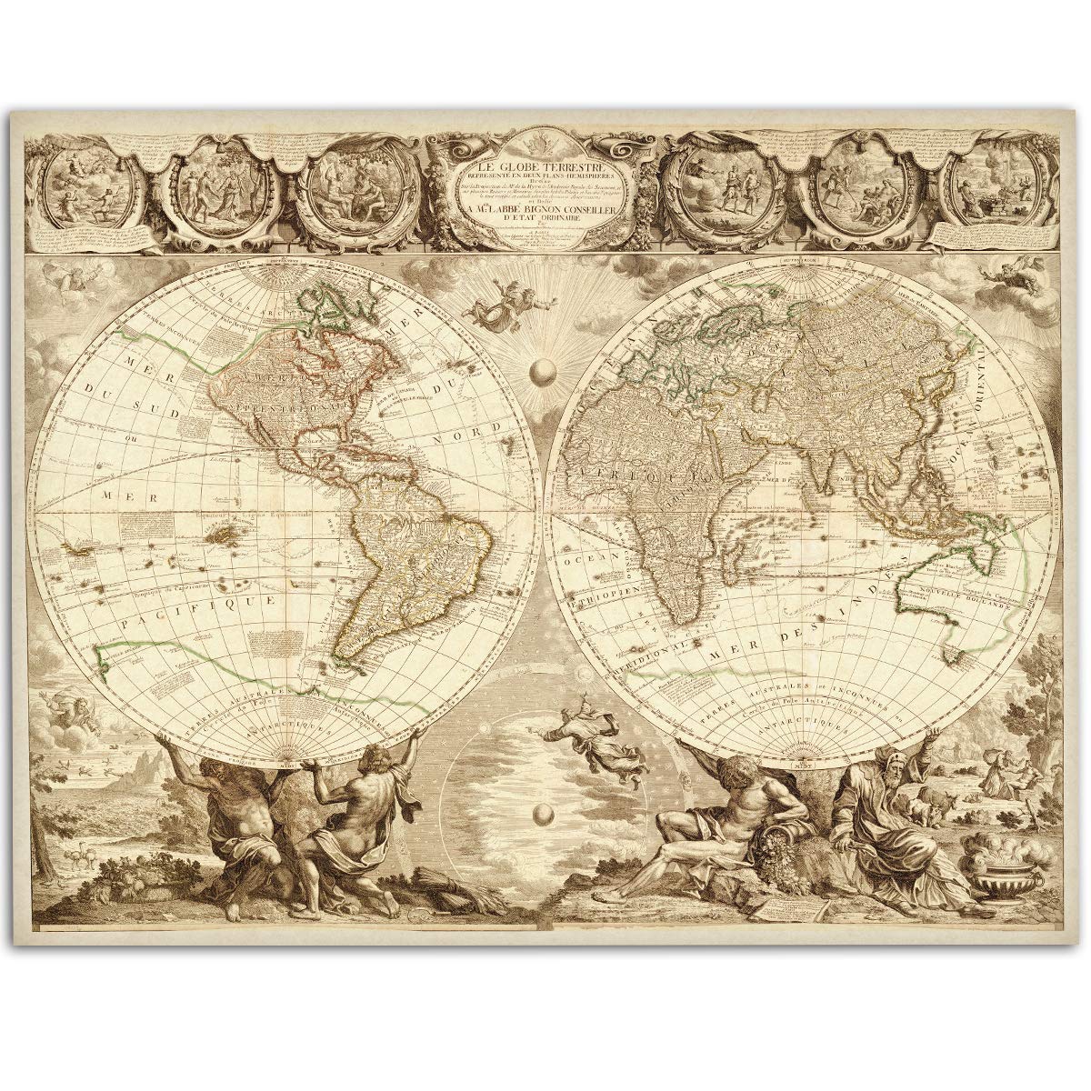 1708 Jean Baptiste Nolin Antique Style World Map - 11x14 Unframed Art Print - Great Vintage Gift and Decor for History Buffs and Old Map Enthusiasts Under $15