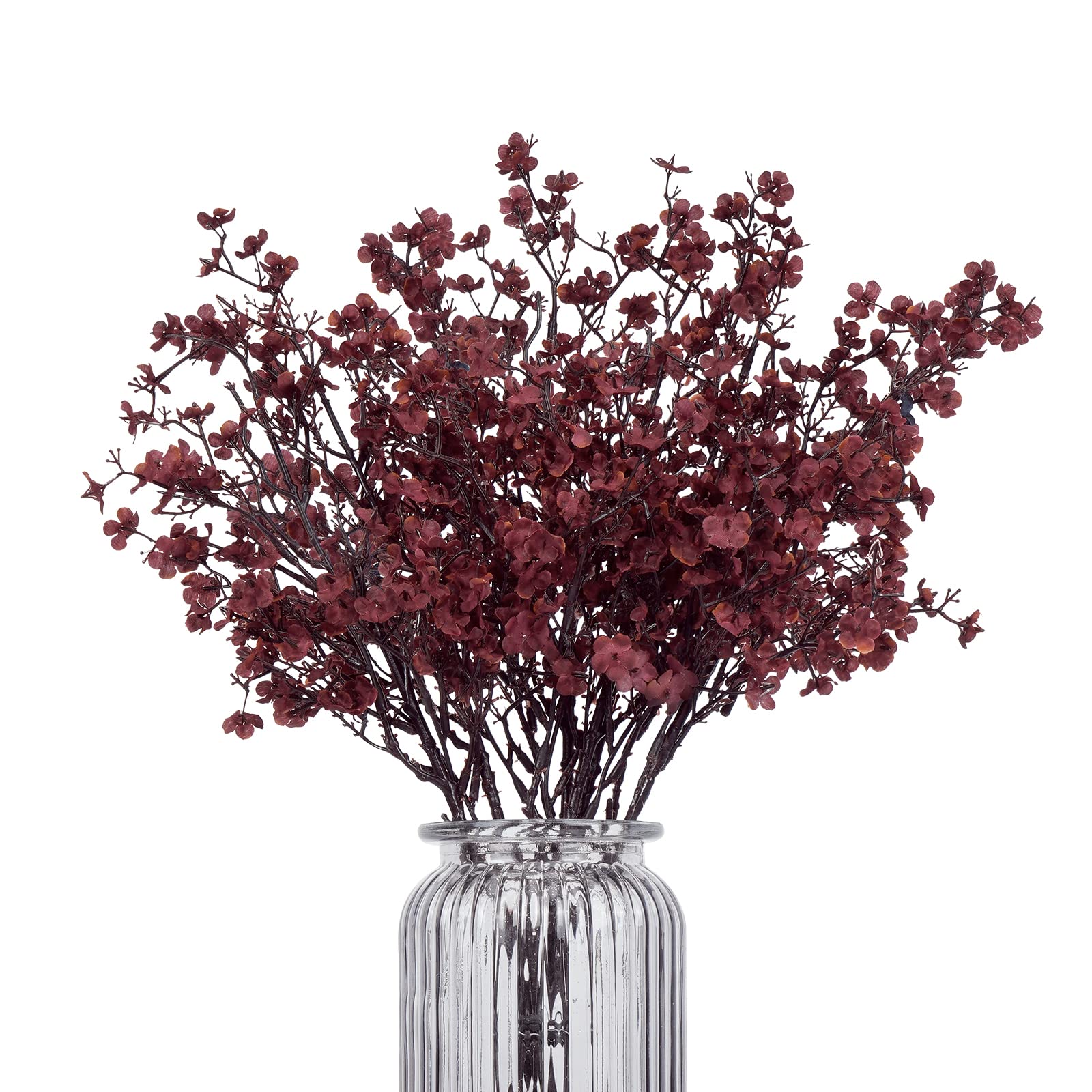 Sunm Boutique 6Pcs Baby Breath Gypsophila Artificial Flowers Babies Breath Flowers Bush Red Brown Artificial Gypsophila Blooms for Wedding Bridal Party DIY Home Floral Arrangement Decor, 19.7''