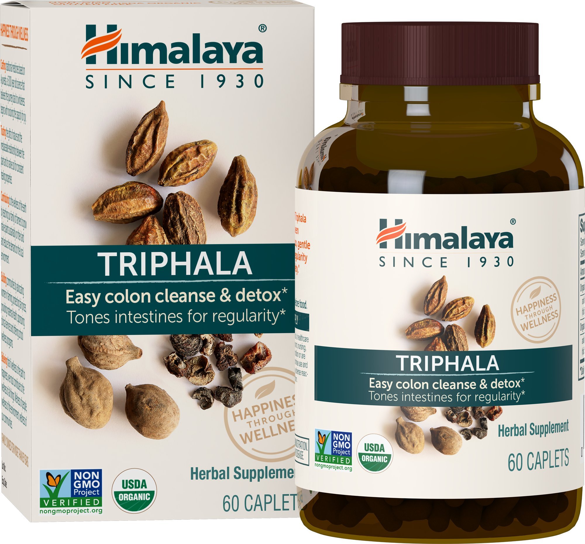 HimalayaOrganic Triphala, 2 Month Supply, for Colon Cleanse, Detox & Occasional Constipation, USDA Certified Organic, Non-GMO, Gluten-Free, Extract & Powder Herbal Supplement, 688 mg, 60 Caplets