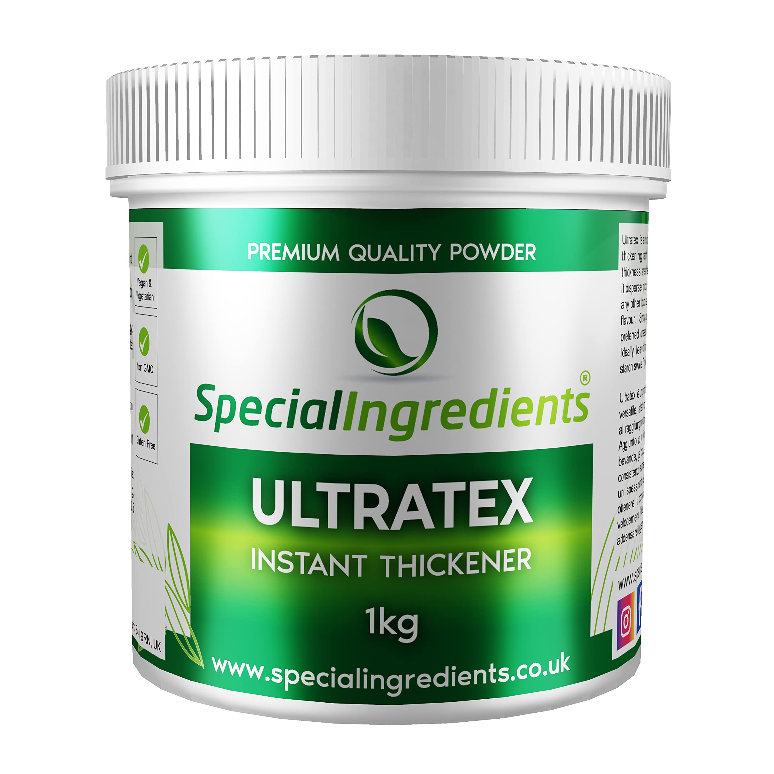 Special Ingredients Ultratex 1kg Gluten-Free, Multi-Functional, Highly Dispersible Instant Thickening Starch for use in Both Hot and Cold Applications – Recyclable Container