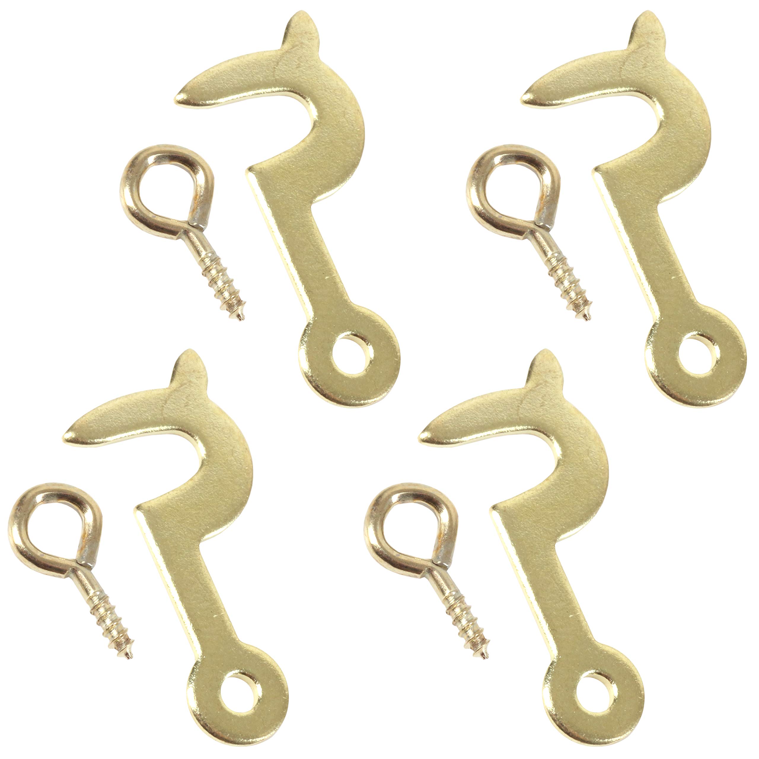 4X Brass Plated Side Hooks & Screw Eyes Small 25mm Picture Frame or Cabinet Mirror Clasp Hooks