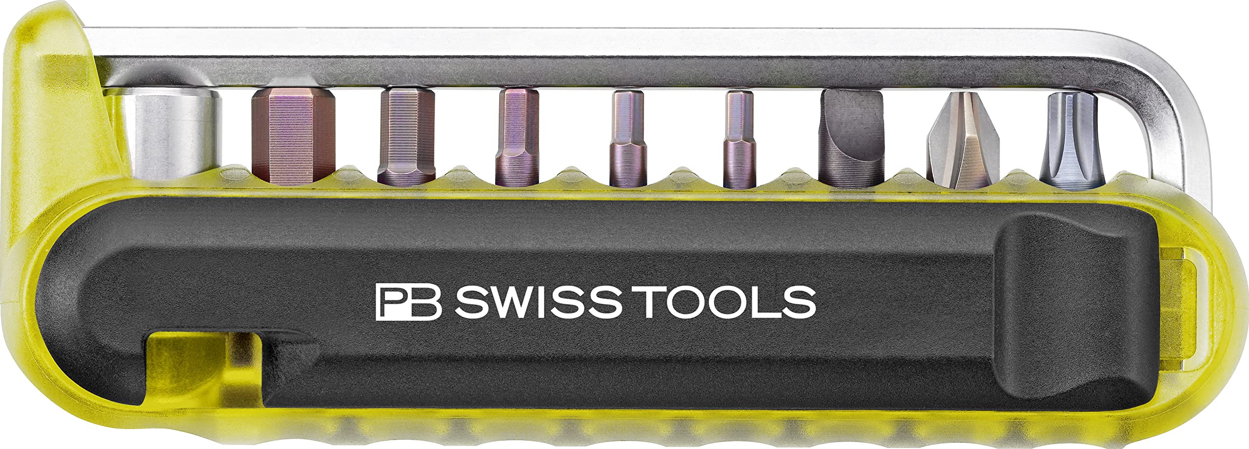 PB Swiss Tools 11-Piece Bicycle Multitool PB 470 | 100% Swiss Made | Multitool Tool with Bits, Angle Screwdriver, Adapter, Tyre Lever for Mountain Bike, Road Bike, Bicycle, E-Bike, 470YELLOWCN