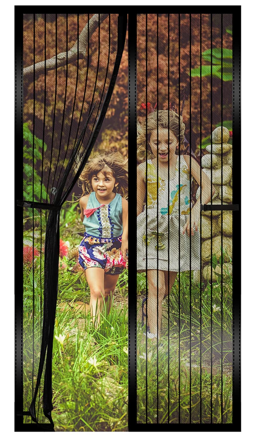 Magnetic Fly Screen Door, Heavy Duty Bug Mesh Curtain with Powerful Magnets,Magnetism Automatically Closes Magnetic Curtain,Keep Open Feature 90 * 210cm (Black)