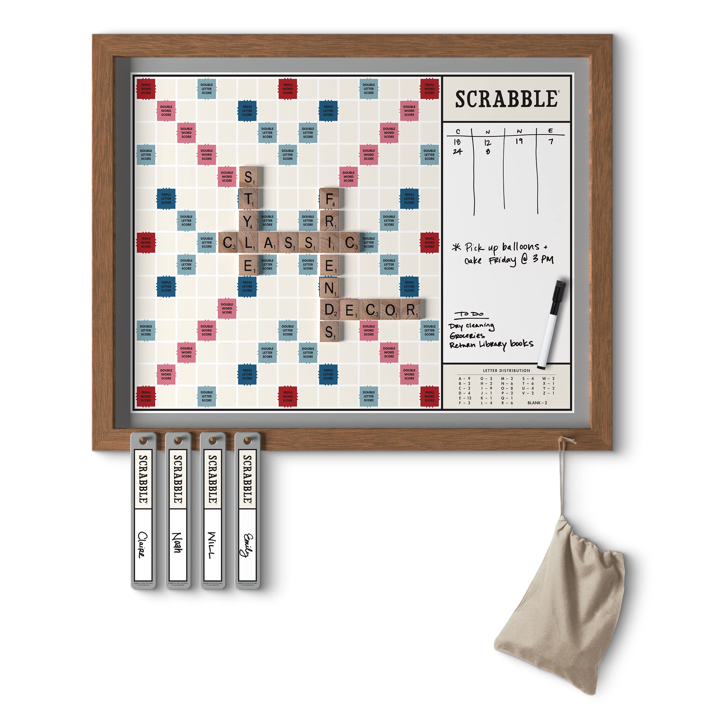 WS Game CompanyScrabble Deluxe Vintage 2-in-1 Wall Edition with Dry Erase Message Board