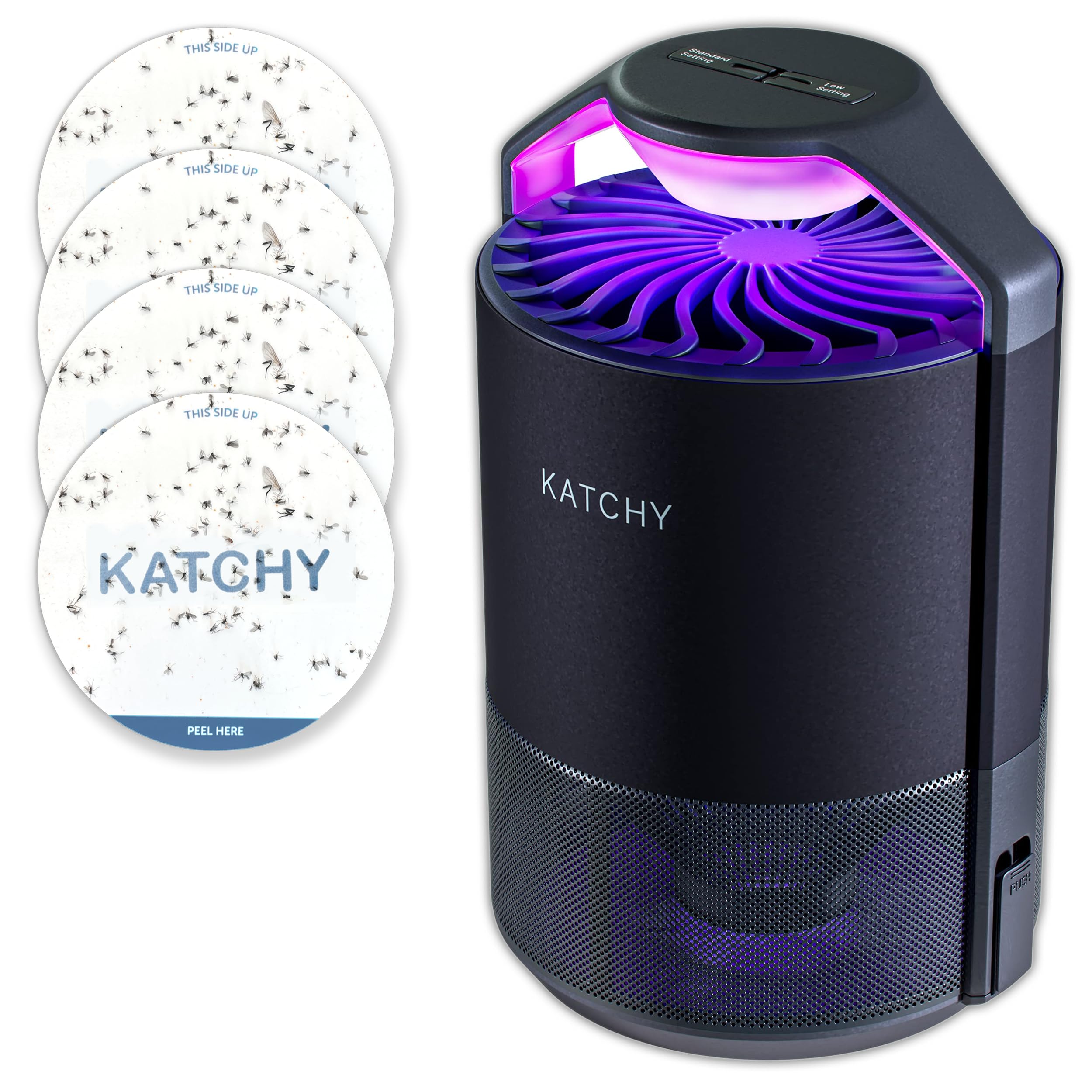 KATCHYIndoor Insect Trap - Catcher & Killer for Mosquitos, Gnats, Moths, Fruit Flies - Non-Zapper Traps for Inside Your Home - Catch Insects Indoors with Suction, Bug Light & Sticky Glue (Black)