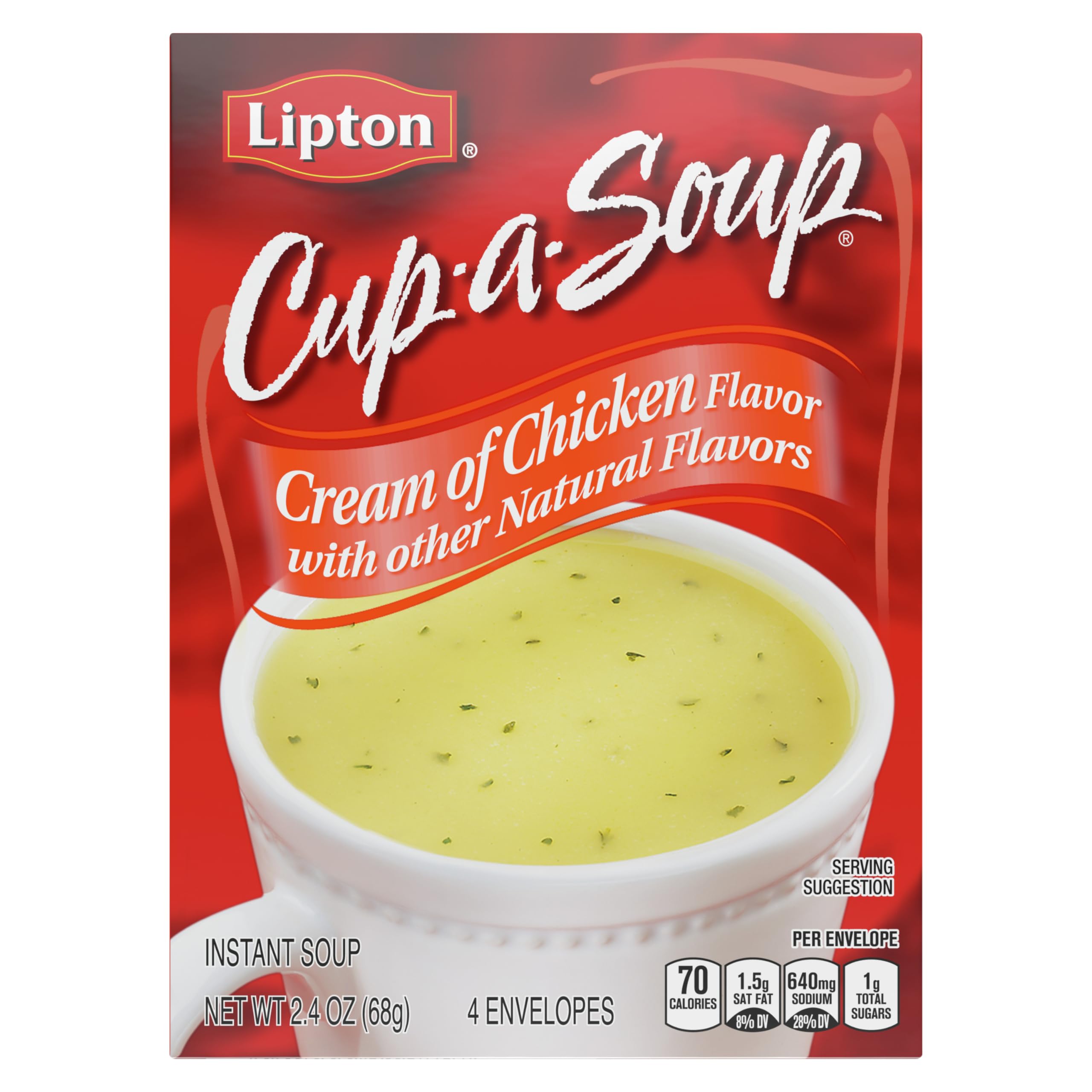 SOUP SECRETS Lipton Instant Soup Cream of Chicken 4 Count For a Warm Cup of Soup Only 60 Calories Per Serving 2.4 oz