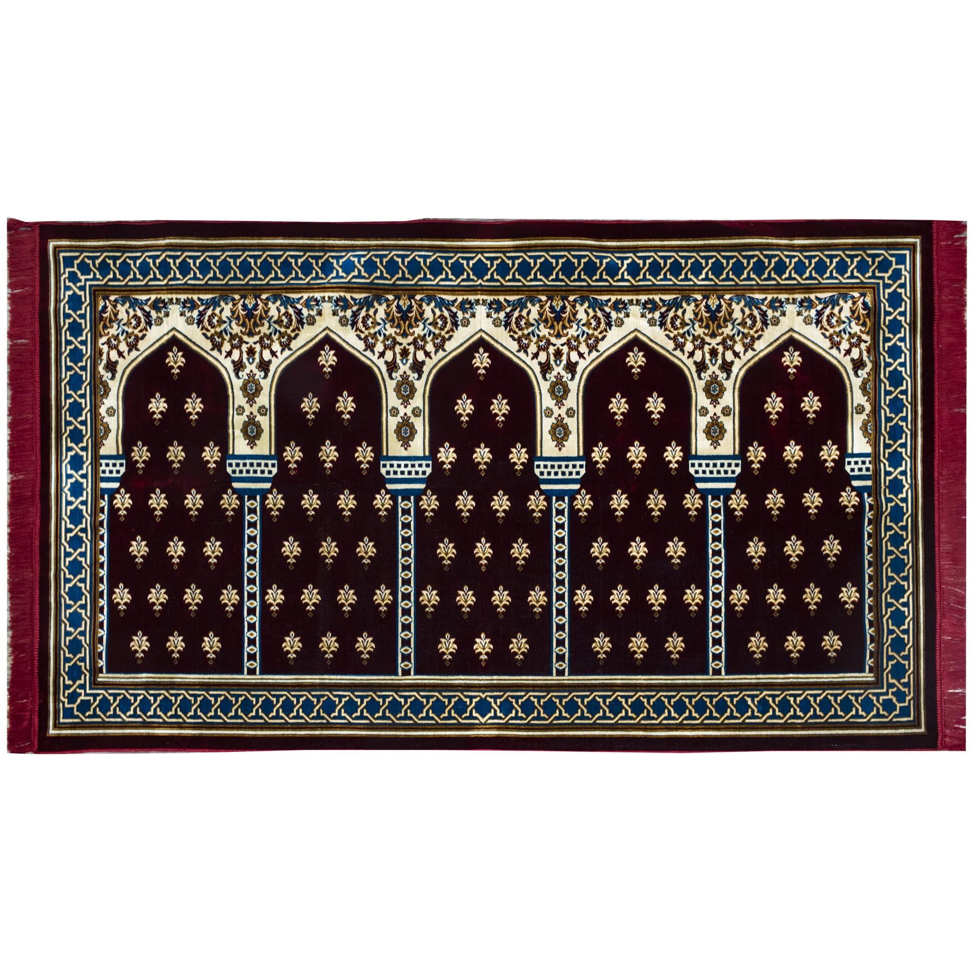 Modefa Turkish Islamic Prayer Rug - Multi Person Janamaz Sajada for Family or Mosque - Large Gathering & Group Praying Carpet - Wide Plush Velvet Praying Mat (Mihrab Red - 5 Person)