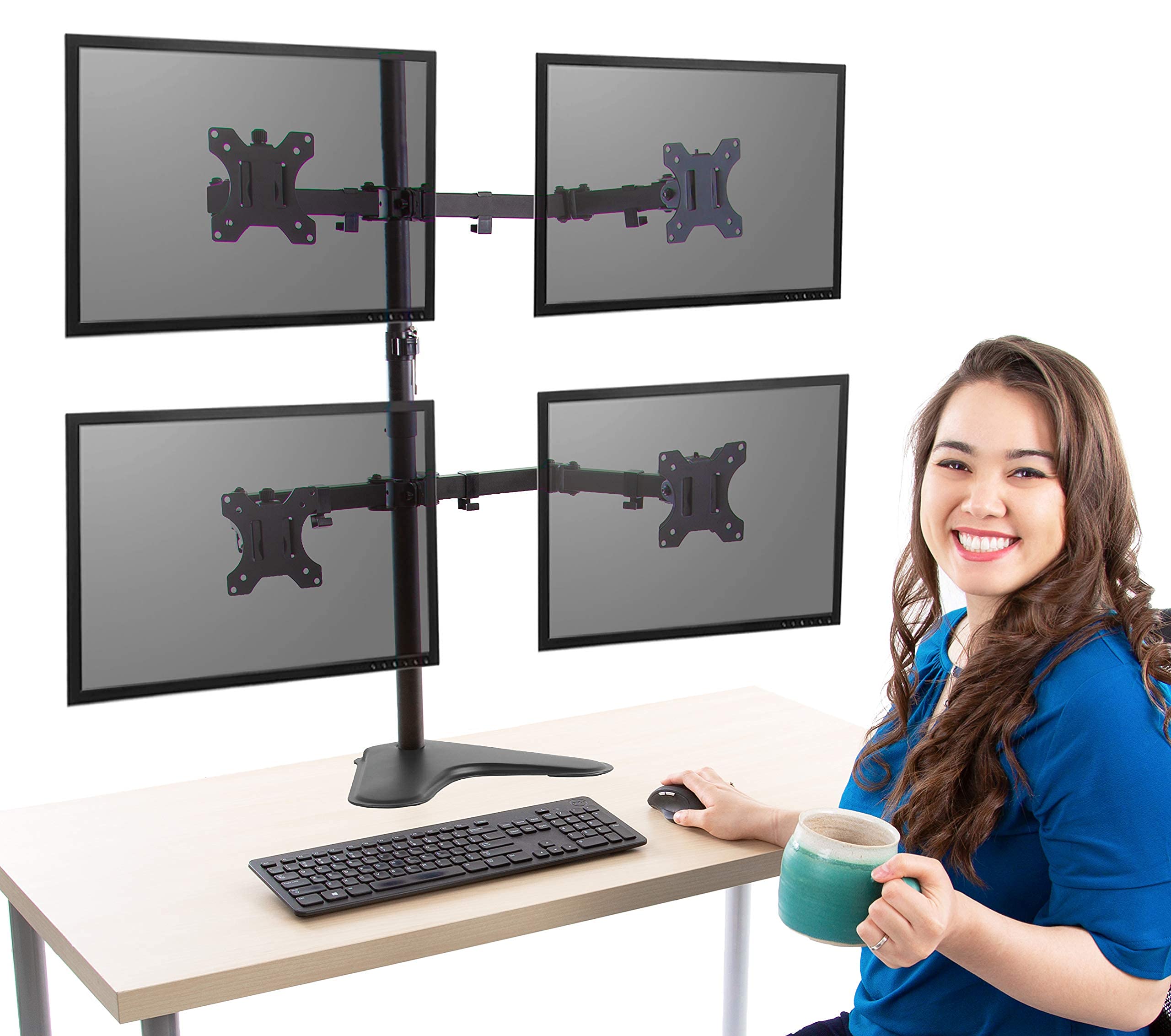 Stand Steady 4 Monitor Mount | Height Adjustable Monitor Stand with Stabilizing Freestanding Base | Four Monitor Arm with Full Articulation VESA Mount Fits Most LCD/LED Monitors 17-32 in. (Black)