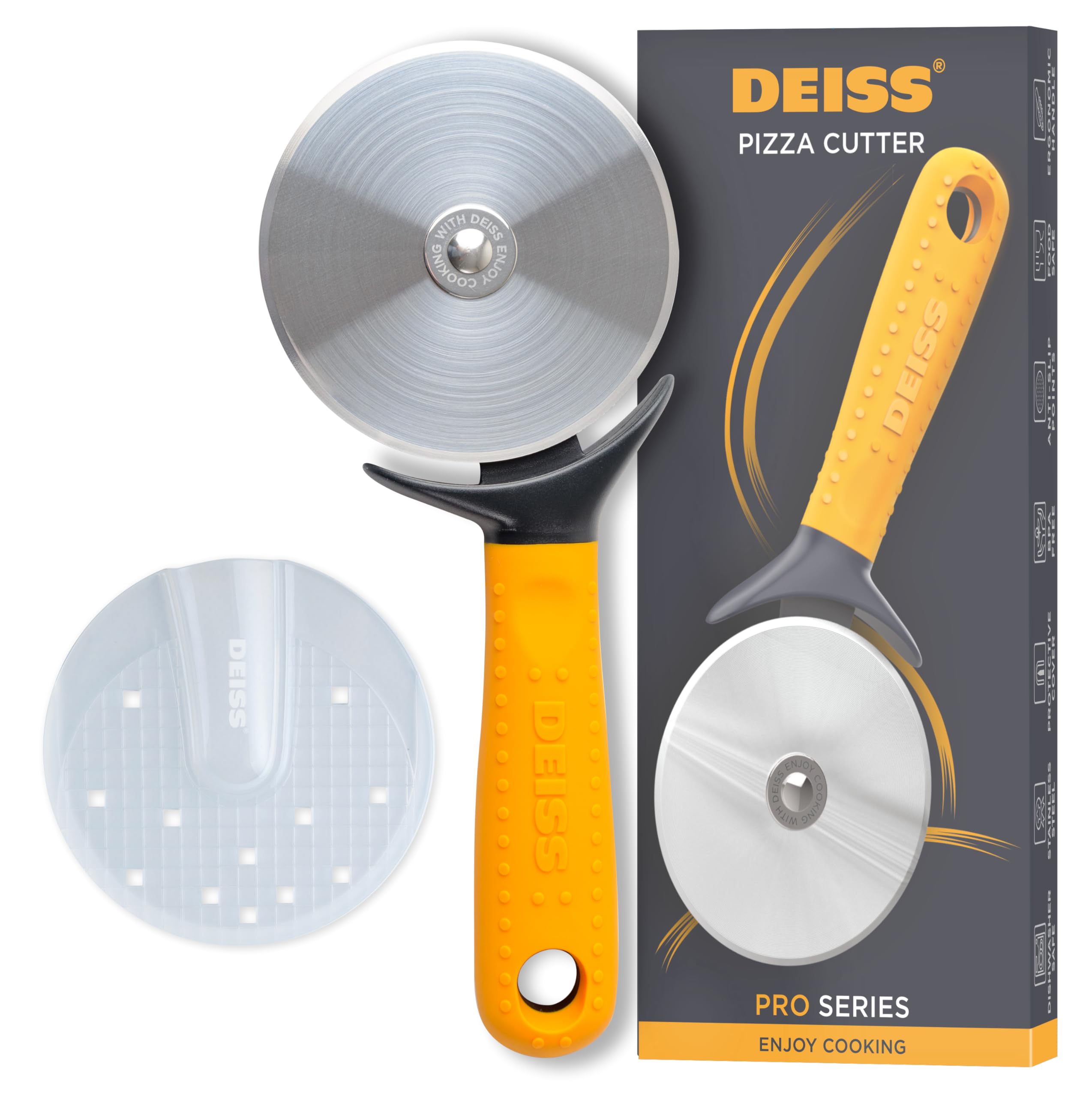 Deiss Pro Heavy Duty Pizza Cutter With Wheel Slicer- Stainless Steel Sharp Smooth Pizza Cutter Wheel With Easy Grip Non-Slip Handle, Dishwasher Safe