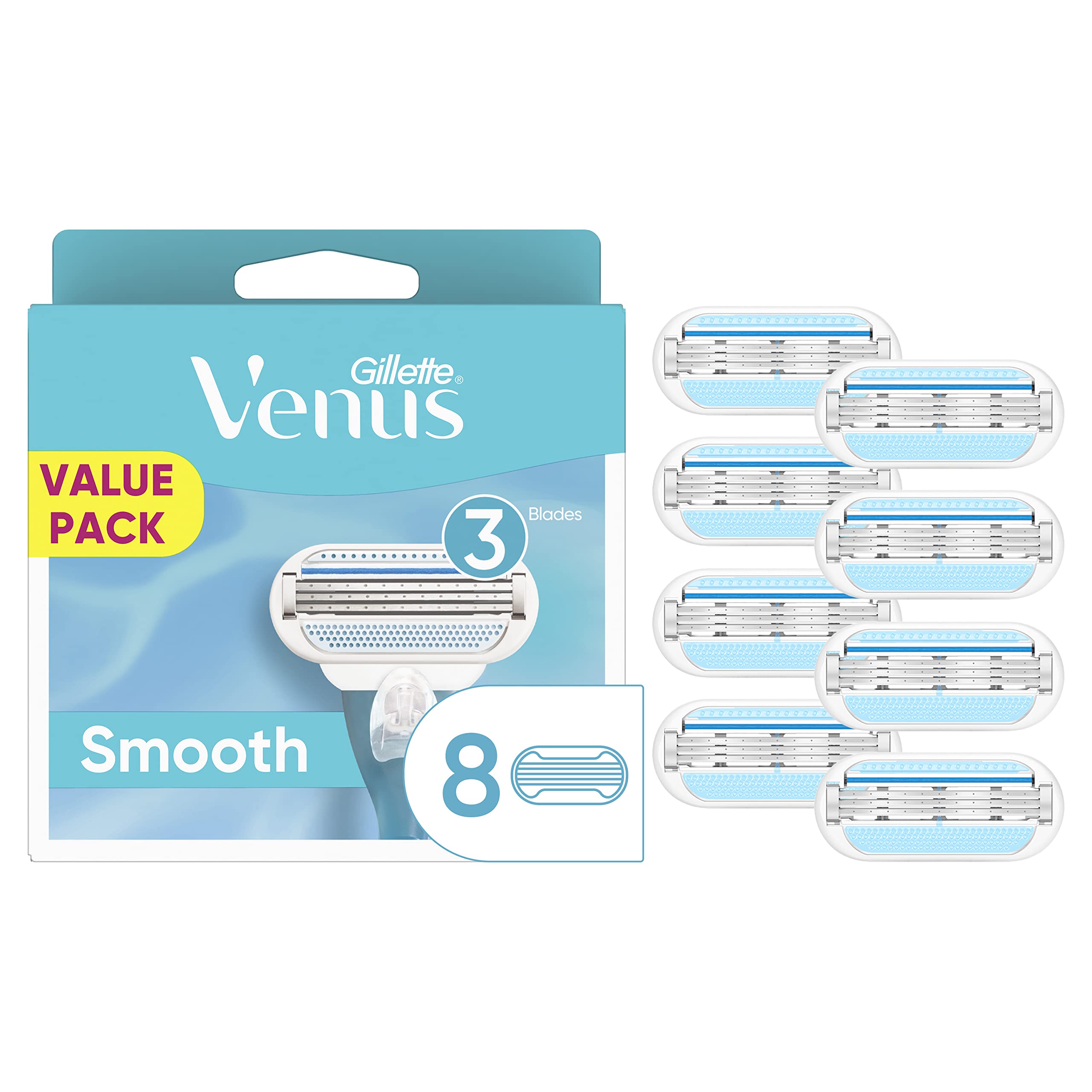 Gillette Venus Smooth Womens Razor Blade Refills, 8 Count, Lubracated to Protect the Skin from Irritation