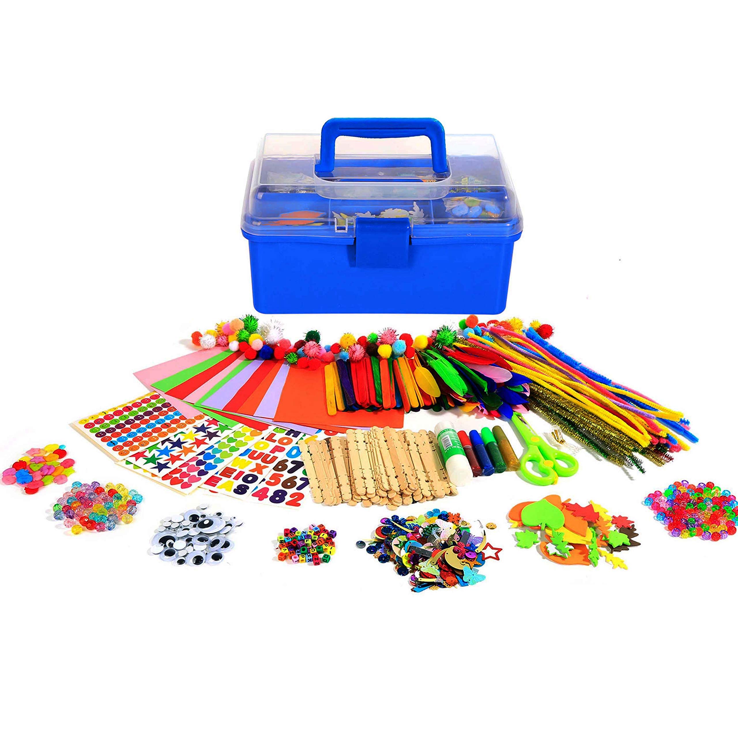 YITOHOP Arts and Crafts Supplies for Kids -1000+ pcs Art Craft kit in Carrying Travel Box for Toddlers Ages 4+ DIY Crafting School Kindergarten Project Activity- Ideal Xmas Gifts