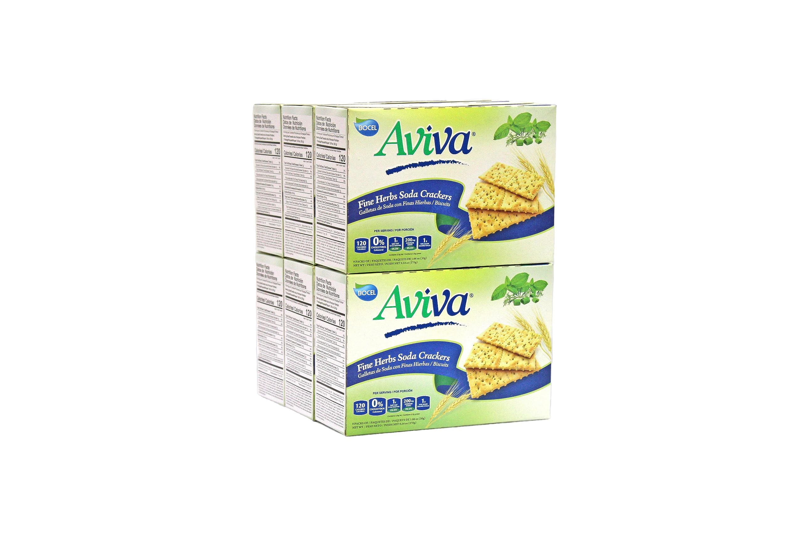 AVIVA FINE HERBS SODA CRACKERS l INDIVIDUALLY WRAPPED FRESH l 6 PACKS OF 9.6oz l TOTAL 57.24 oz