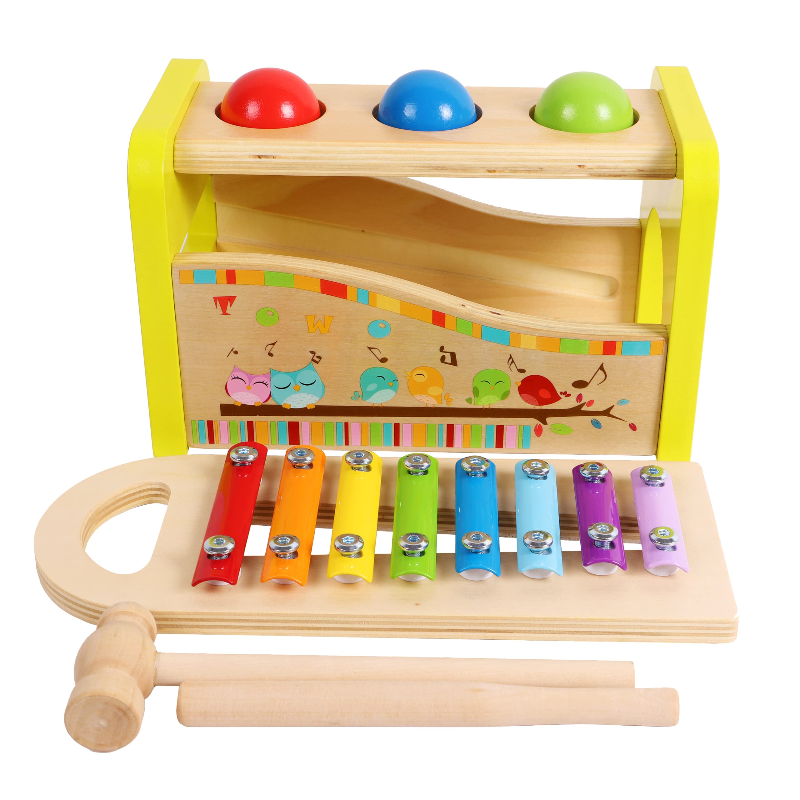 TOWO Wooden Hammer Ball and Xylophone Set - Mallet and Pegs Pound a Ball Tap Bench- Toys for Babies 1 year old Baby Boy Girl Toddler Gift - Small Motor Skill Sensory Musical Activity Toys for Kid