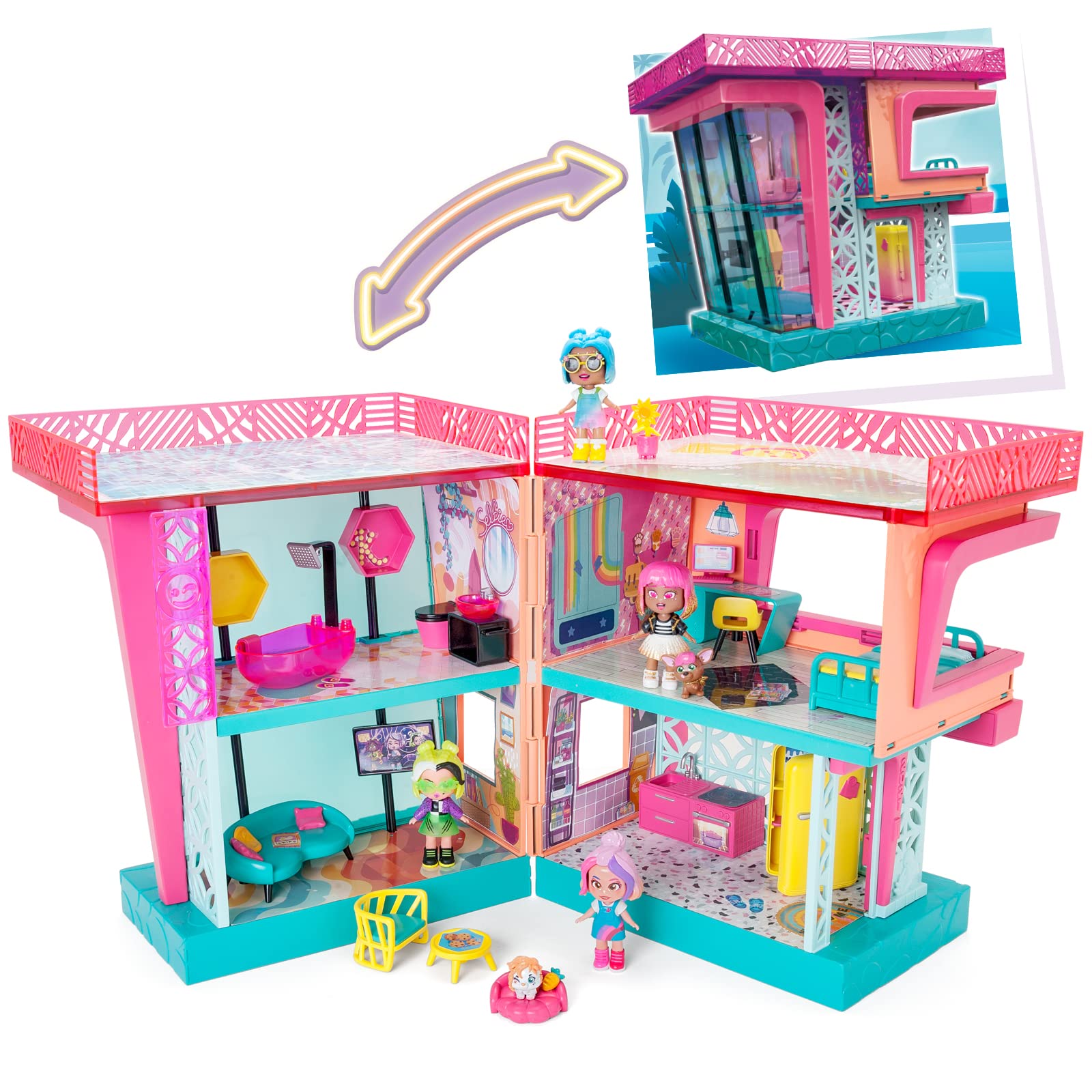 KOOKYLOOSLuna’s Dream Villa – Doll house with accessories, and exclusive doll and pets. Includes furniture, stickers and interchangeable flooring