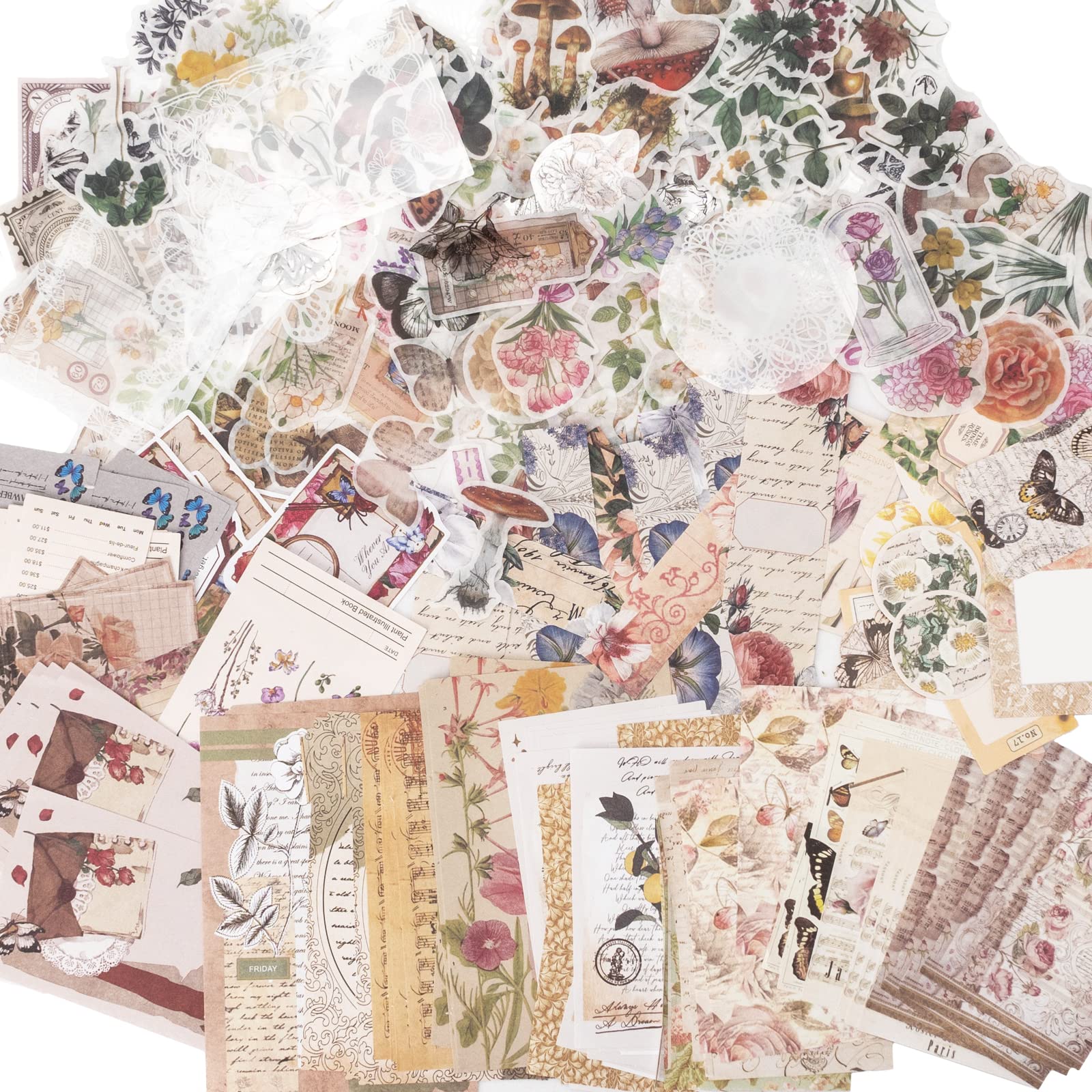 Kriovoa 340 Pieces Vintage Scrapbooking Supplies Vintage Paper Scrapbook Stickers for Journaling, Retro Scrapbooking Sticker Bullet Journaling Supplies Junk Journal Kit.