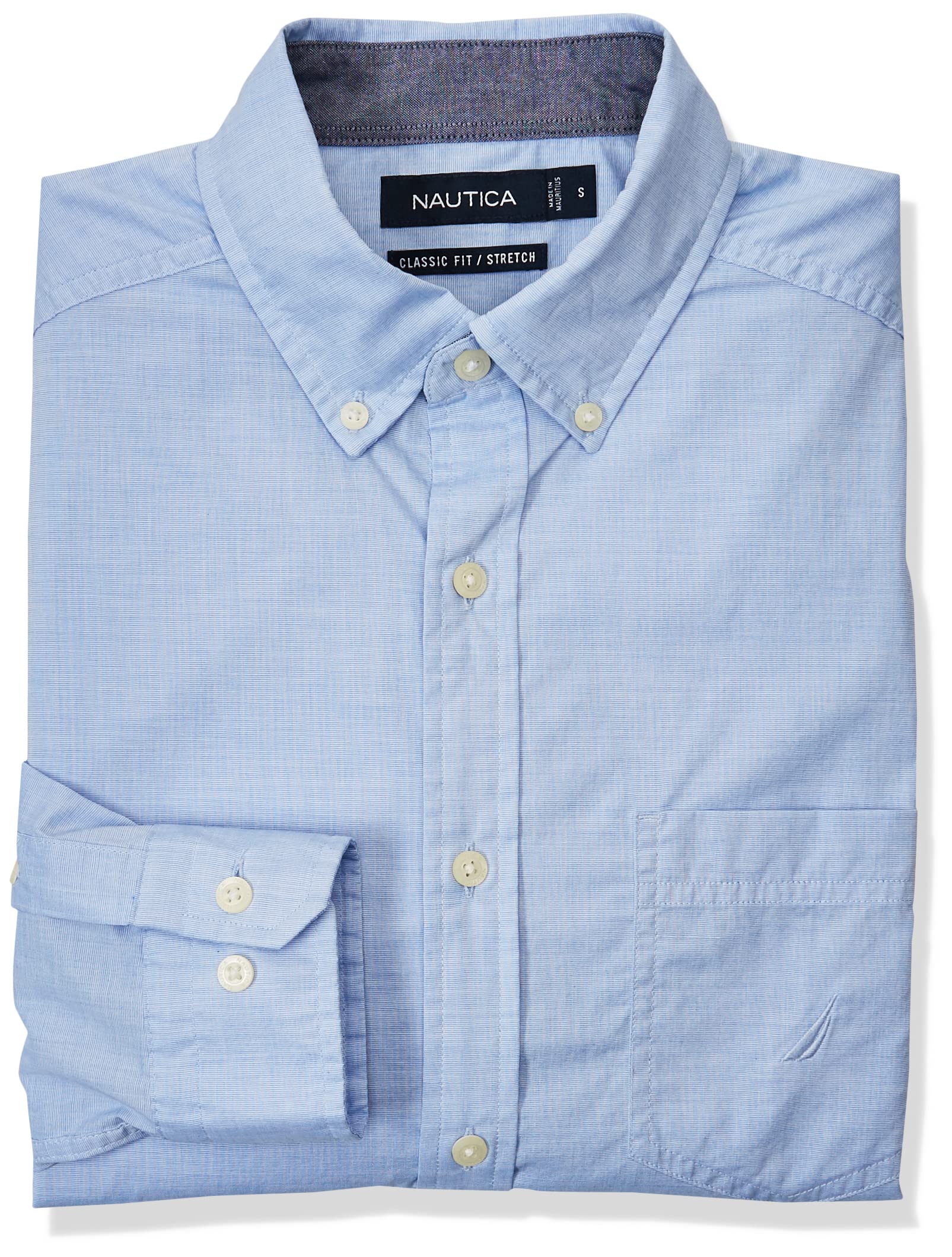 NauticaMen's Classic Fit Stretch Solid Long Sleeve Button Down Shirt